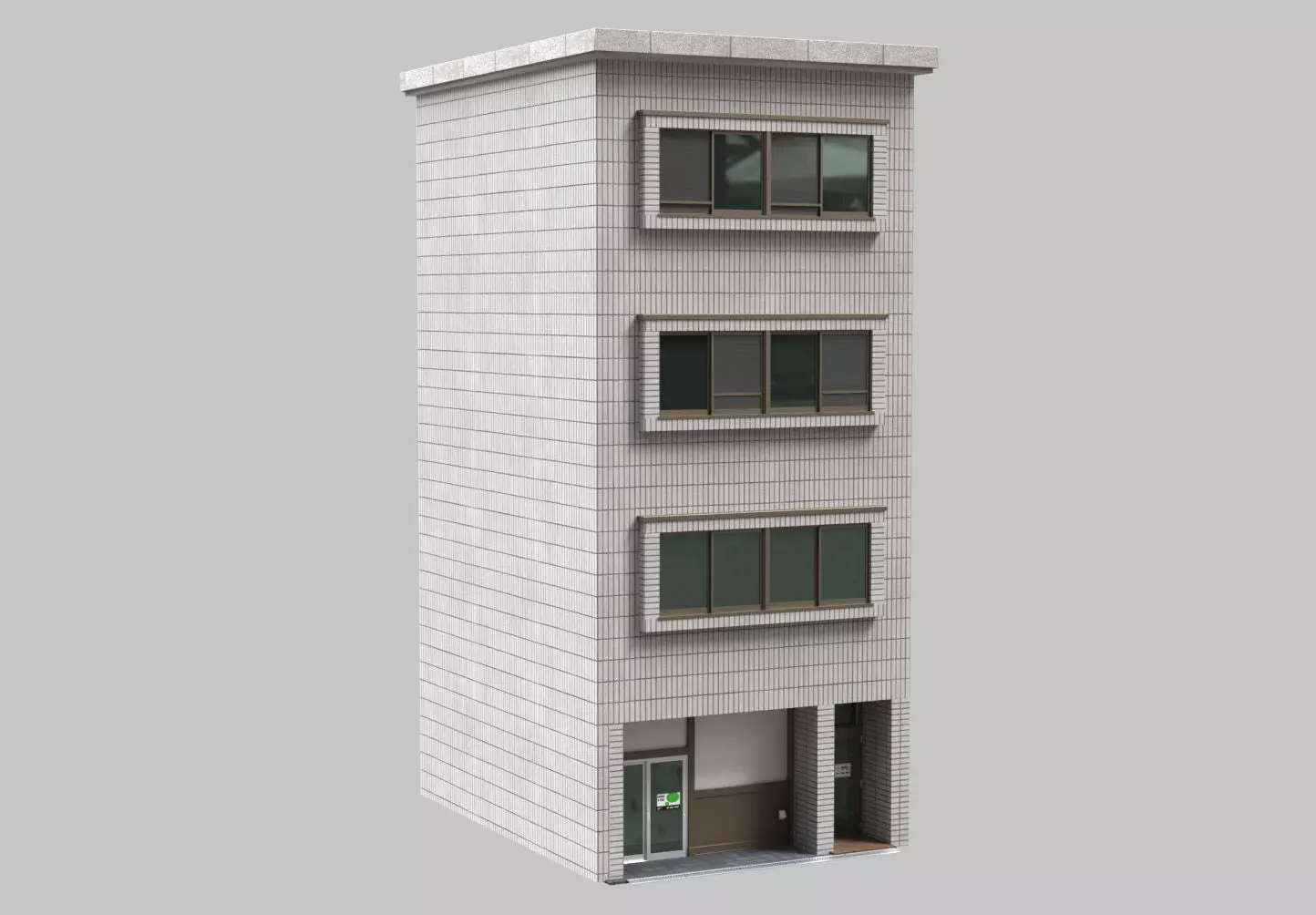 Asian Brick Building 3D model_0