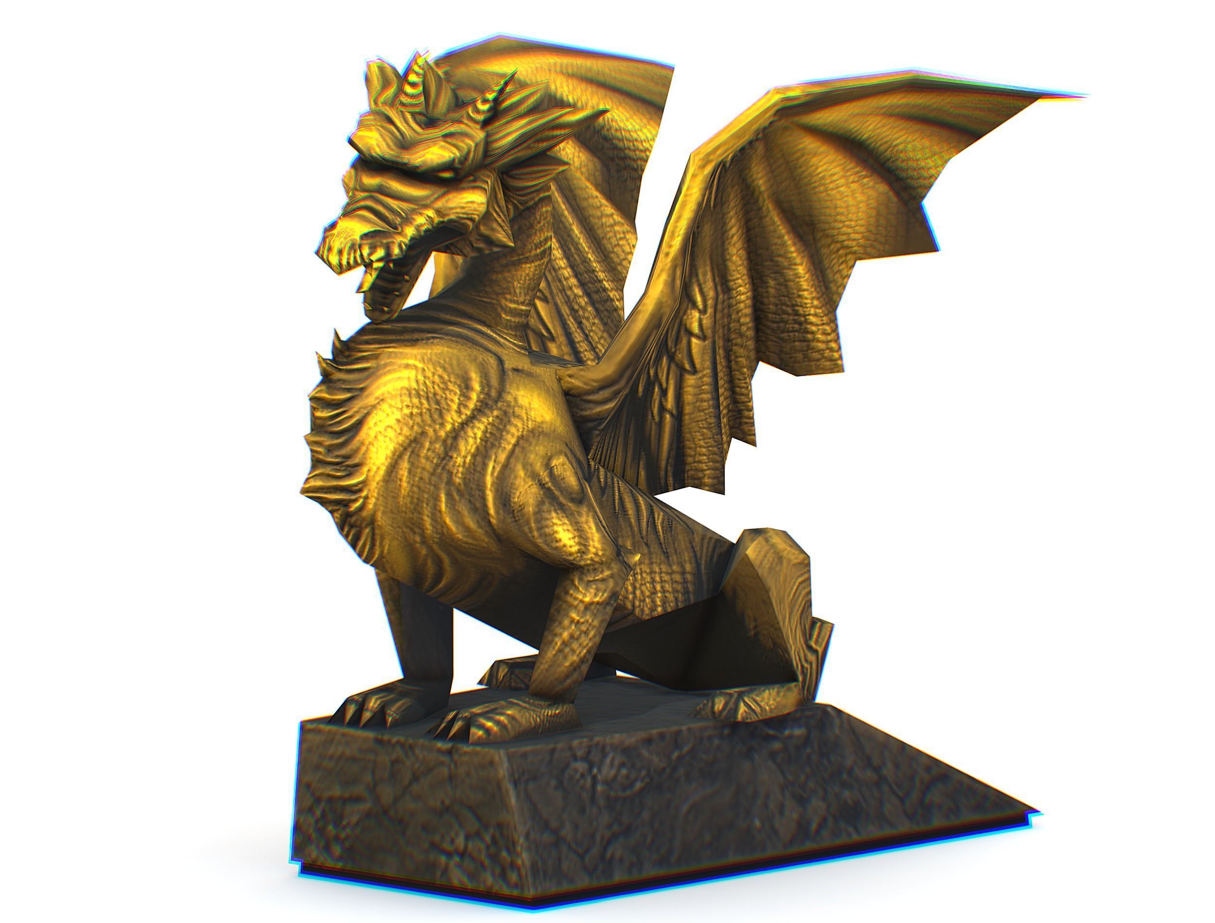 Statue Pedestal of the Golden Dragon Low-poly 3D model_1