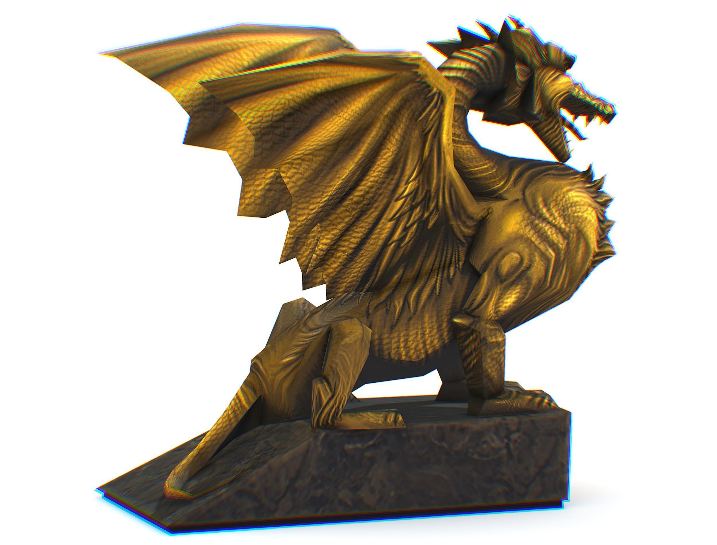 Statue Pedestal of the Golden Dragon Low-poly 3D model_11