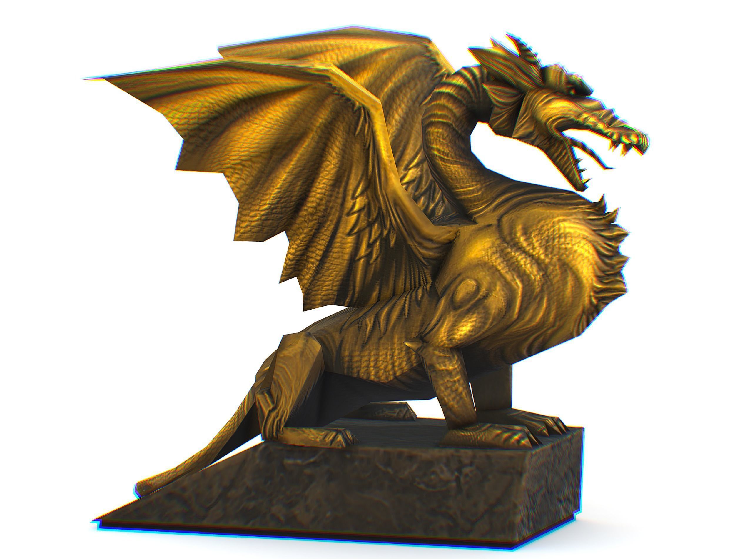 Statue Pedestal of the Golden Dragon Low-poly 3D model_9