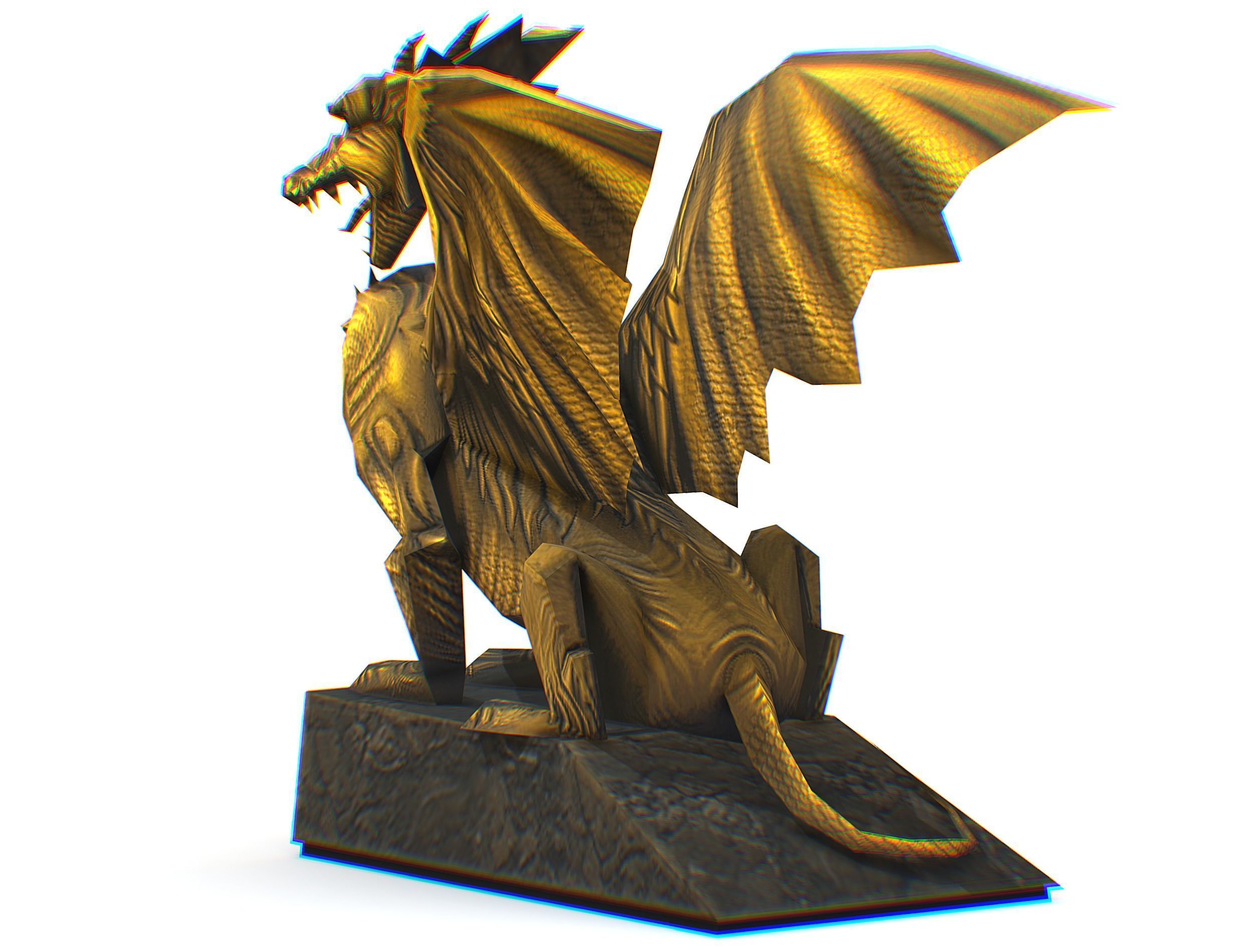 Statue Pedestal of the Golden Dragon Low-poly 3D model_18