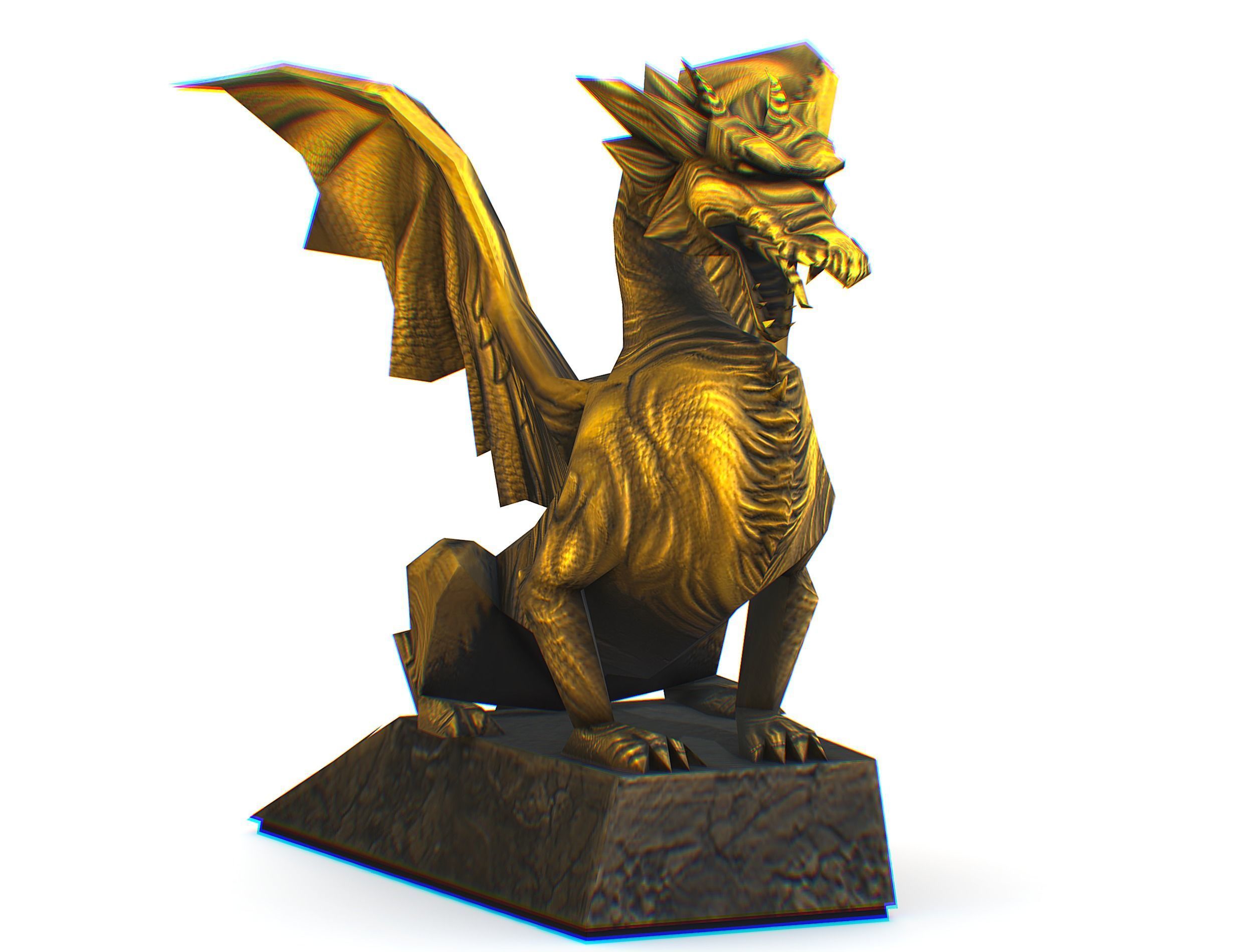 Statue Pedestal of the Golden Dragon Low-poly 3D model_6