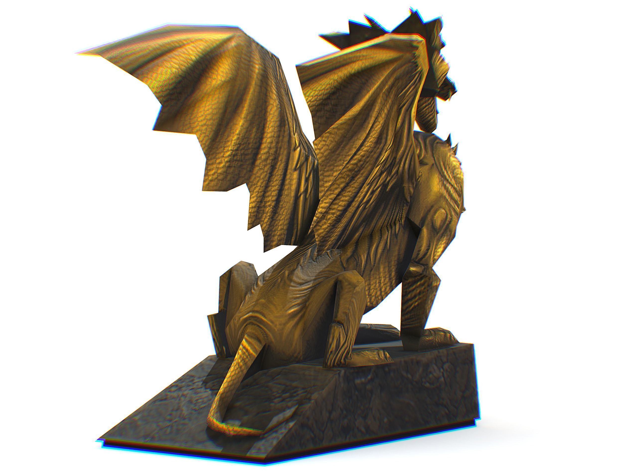 Statue Pedestal of the Golden Dragon Low-poly 3D model_13