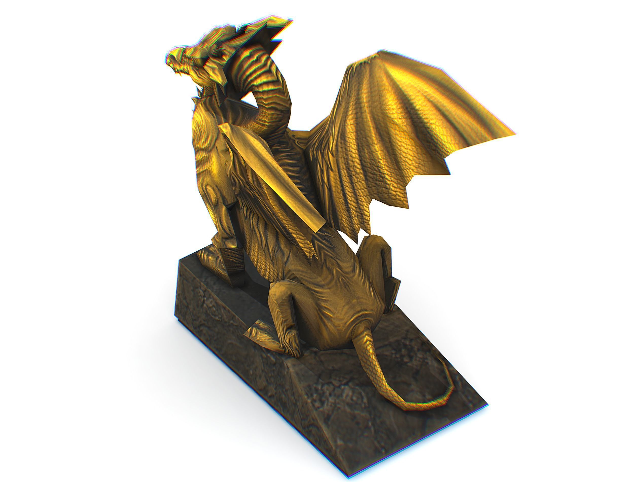 Statue Pedestal of the Golden Dragon Low-poly 3D model_29