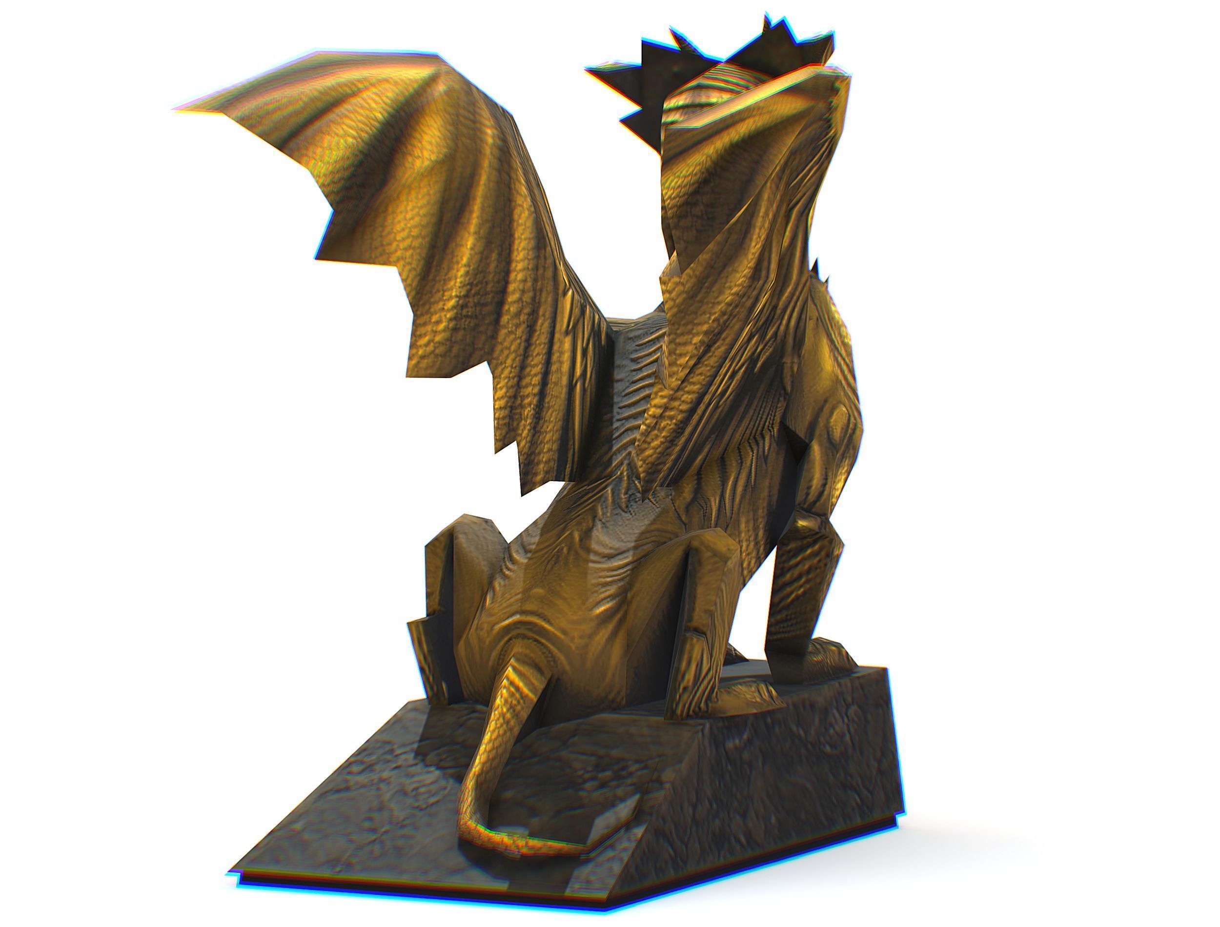Statue Pedestal of the Golden Dragon Low-poly 3D model_14