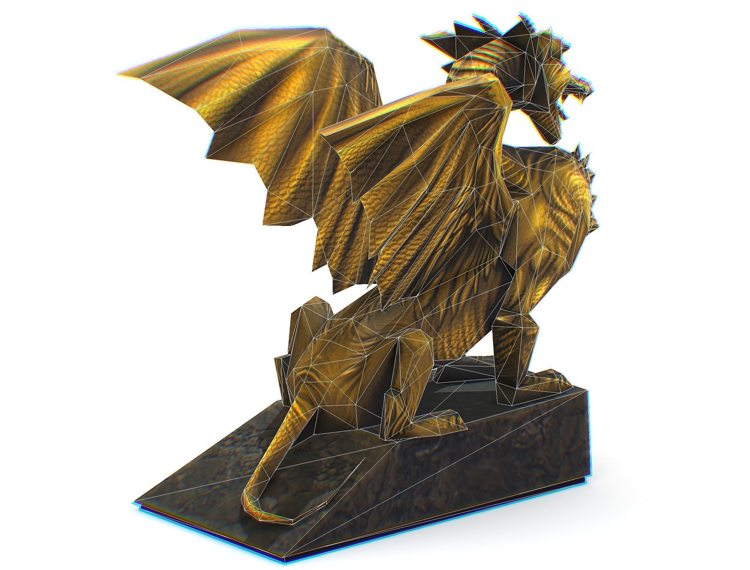 Statue Pedestal of the Golden Dragon Low-poly 3D model_32