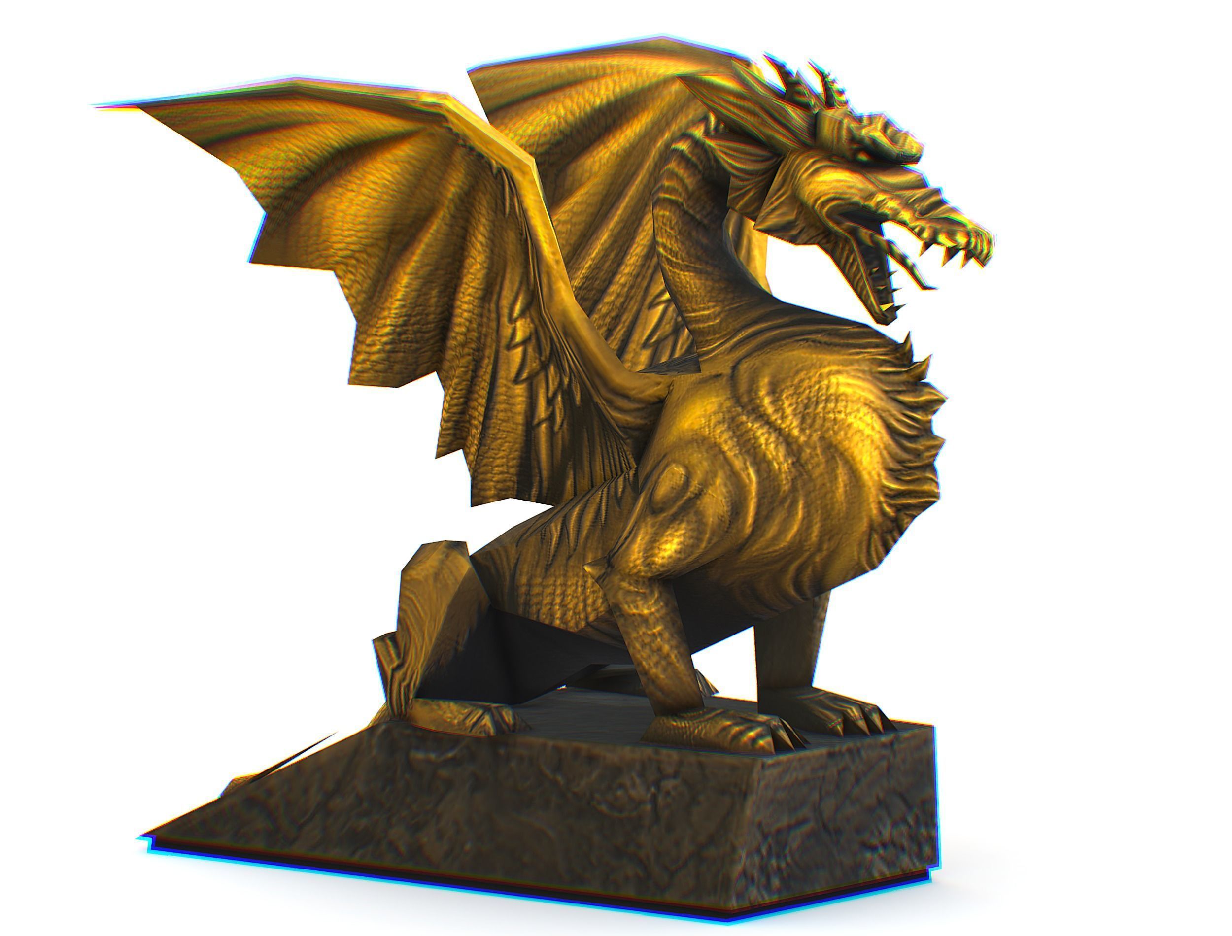 Statue Pedestal of the Golden Dragon Low-poly 3D model_8