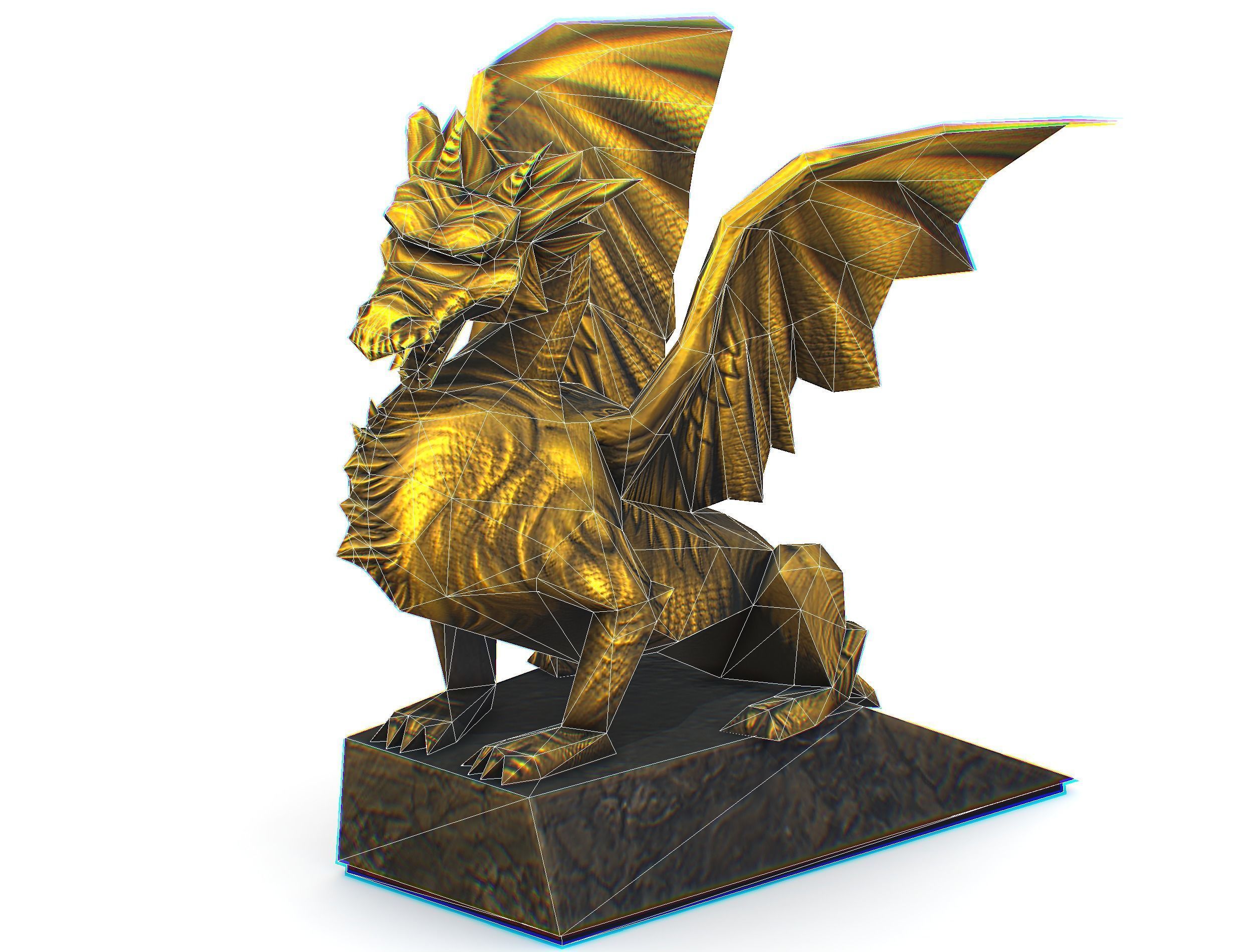Statue Pedestal of the Golden Dragon Low-poly 3D model_30