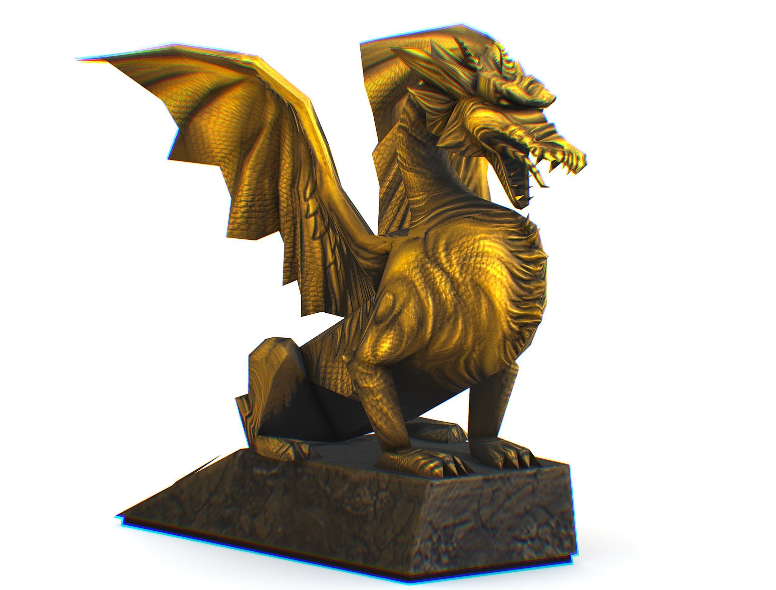Statue Pedestal of the Golden Dragon Low-poly 3D model_7
