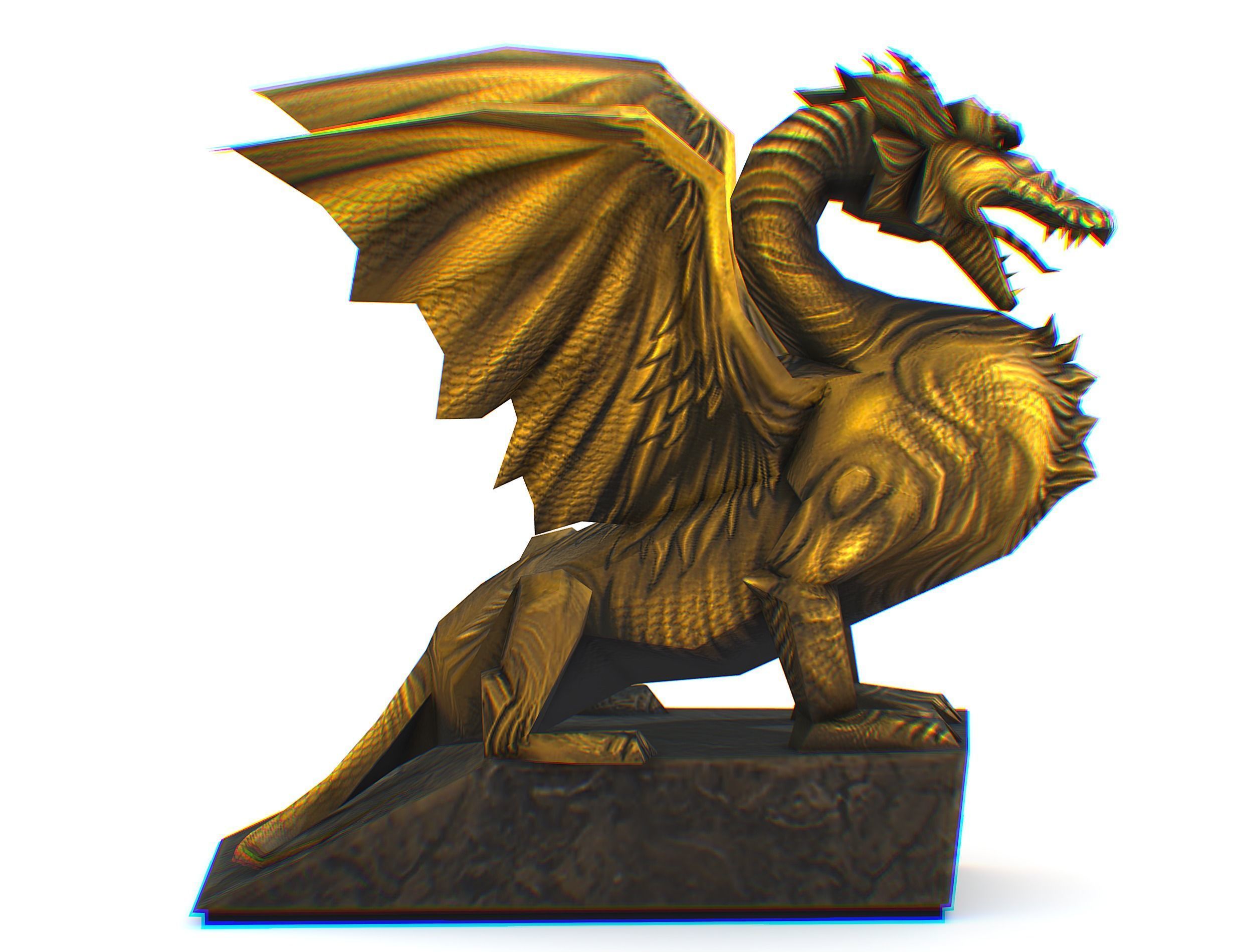 Statue Pedestal of the Golden Dragon Low-poly 3D model_10