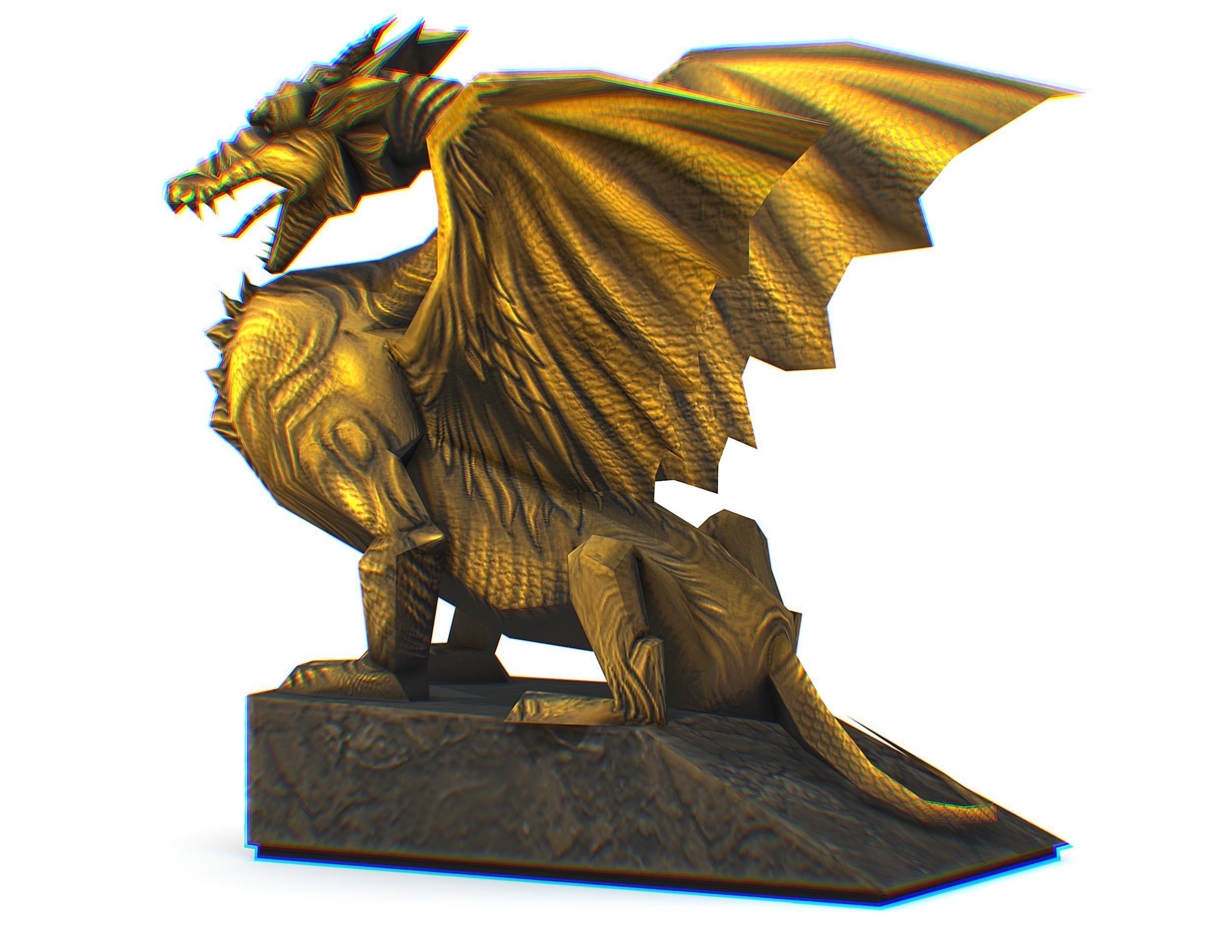Statue Pedestal of the Golden Dragon Low-poly 3D model_19