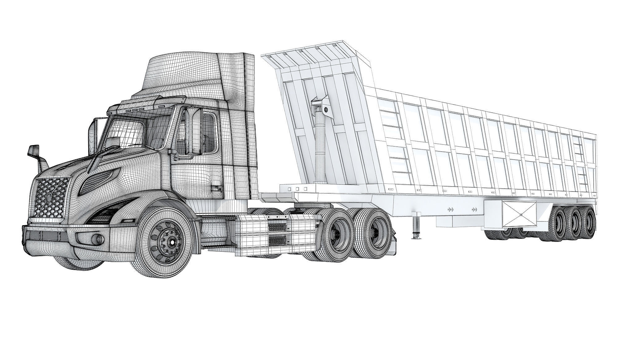 Semi Truck with Tipper Trailer 3D model_17