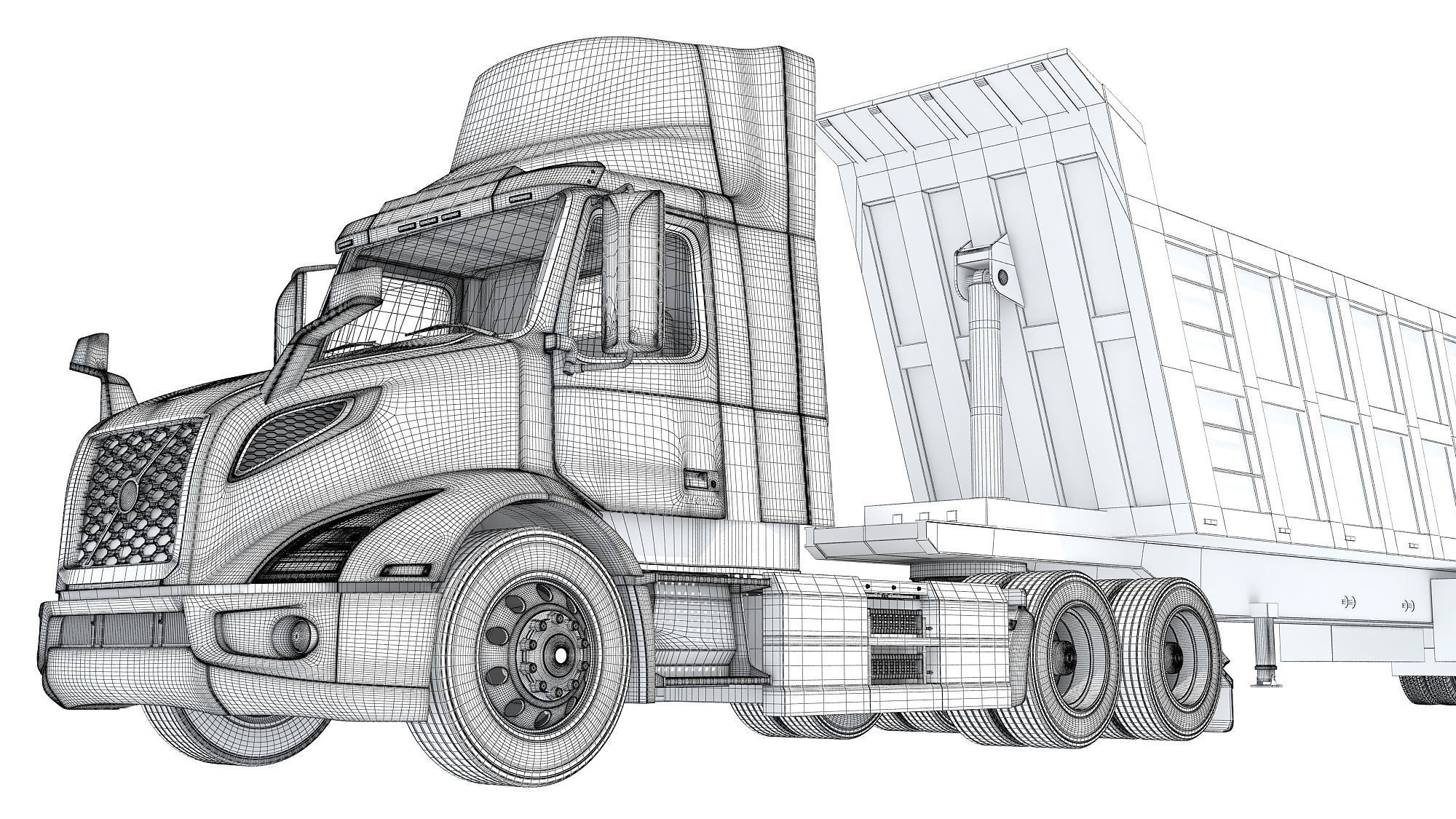 Semi Truck with Tipper Trailer 3D model_20