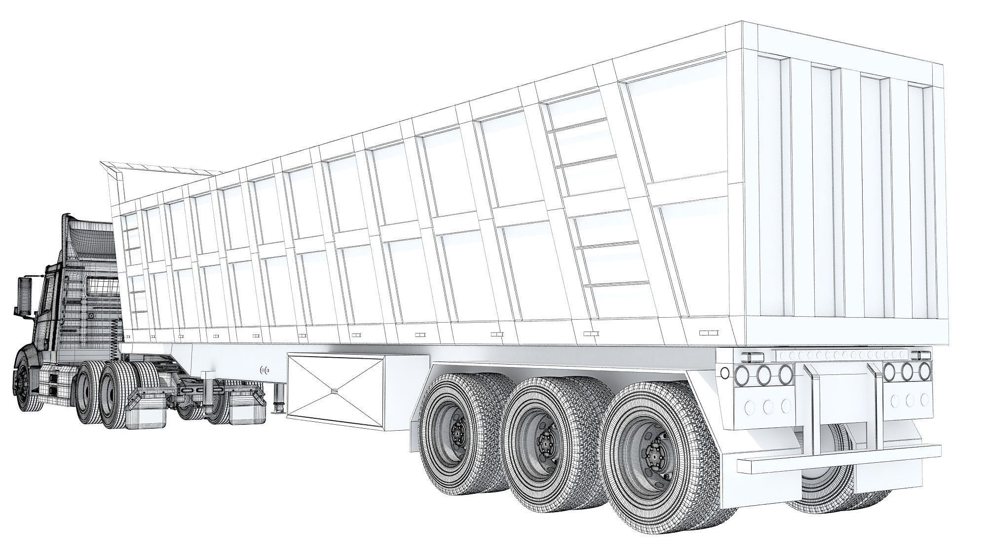 Semi Truck with Tipper Trailer 3D model_18