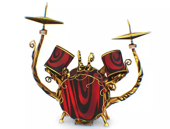 Decorative Red Gold Drum Baradan Installation Low-poly 3D model