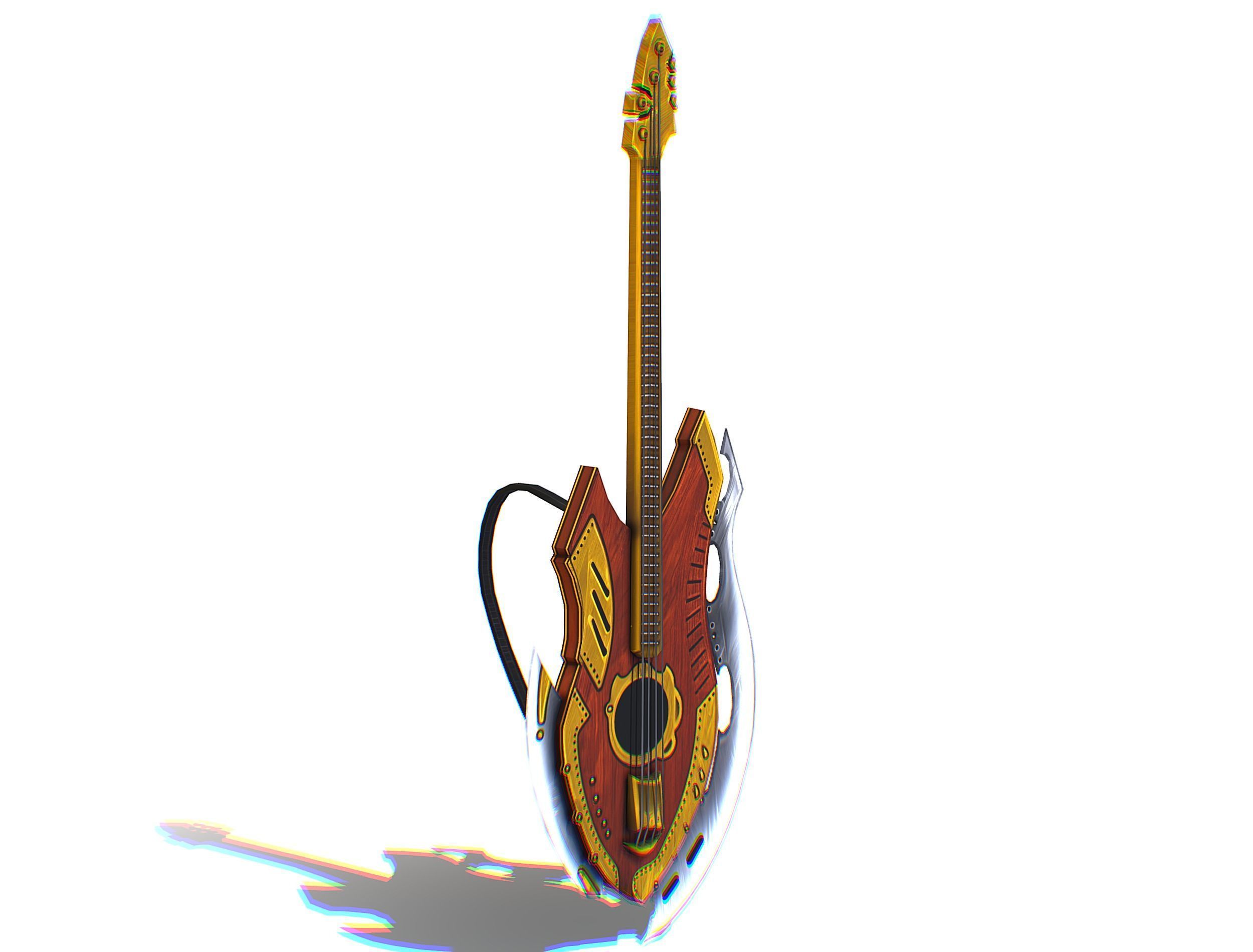 Toon Designer Wooden Bass Guitar Low-poly 3D model_2