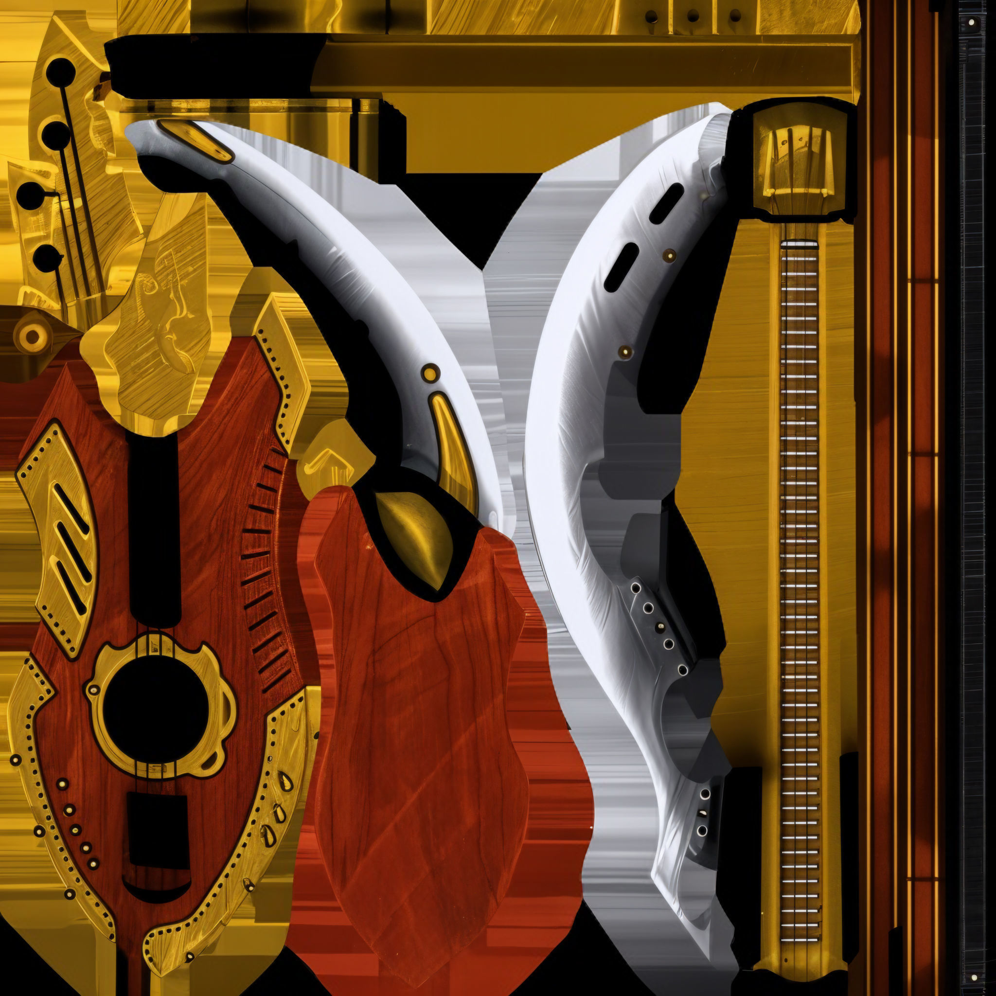 Toon Designer Wooden Bass Guitar Low-poly 3D model_29