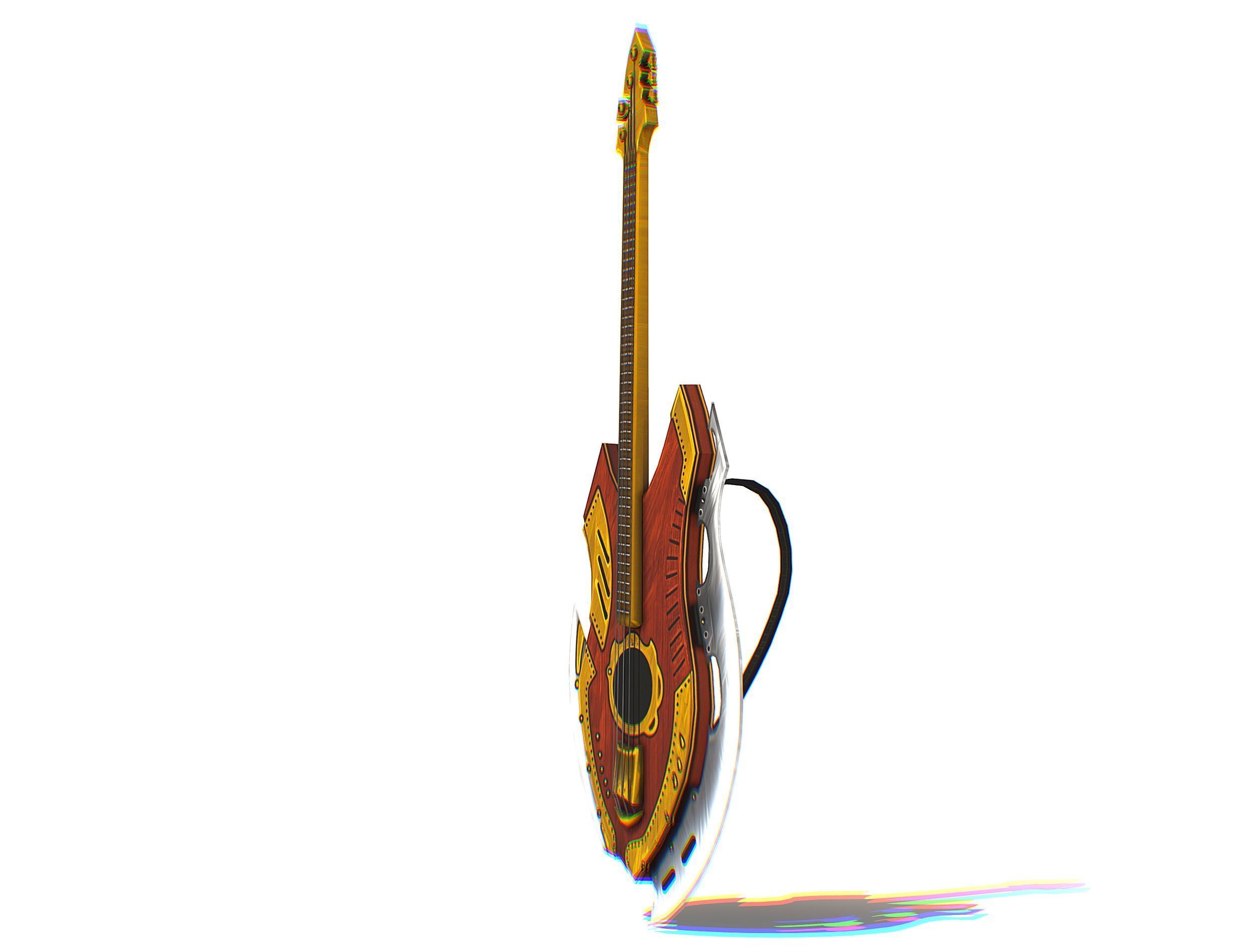 Toon Designer Wooden Bass Guitar Low-poly 3D model_14