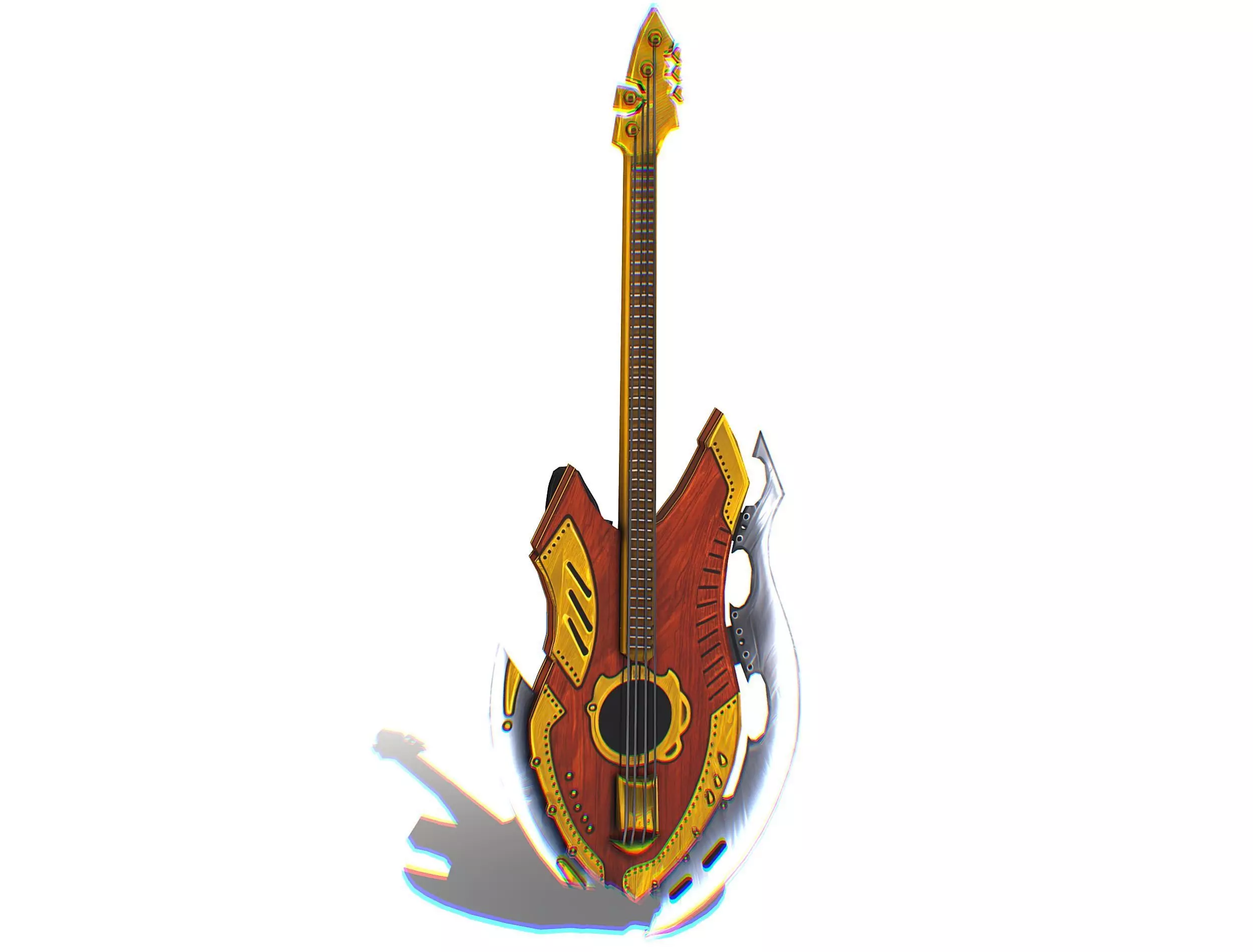 Toon Designer Wooden Bass Guitar Low-poly 3D model_0