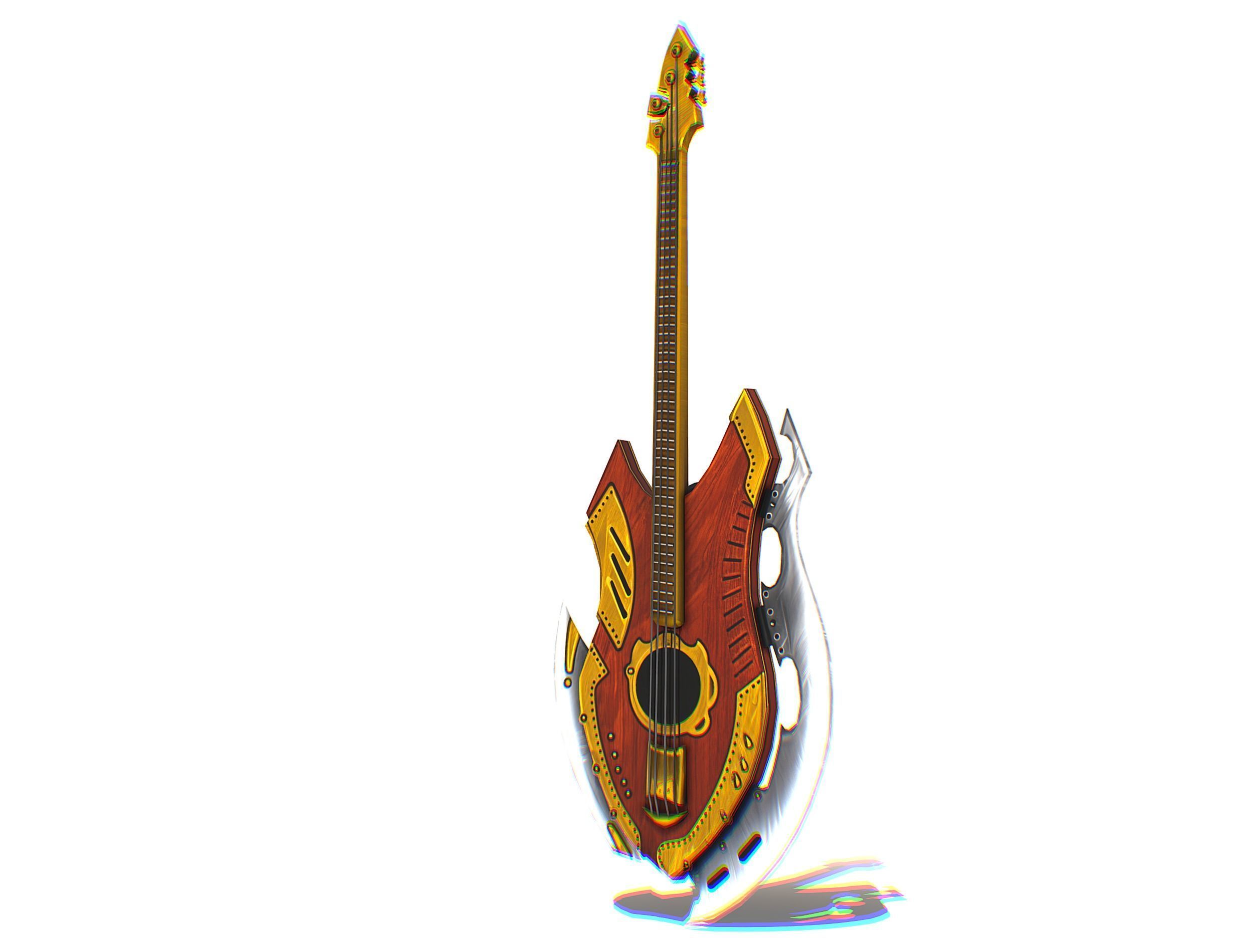Toon Designer Wooden Bass Guitar Low-poly 3D model_15