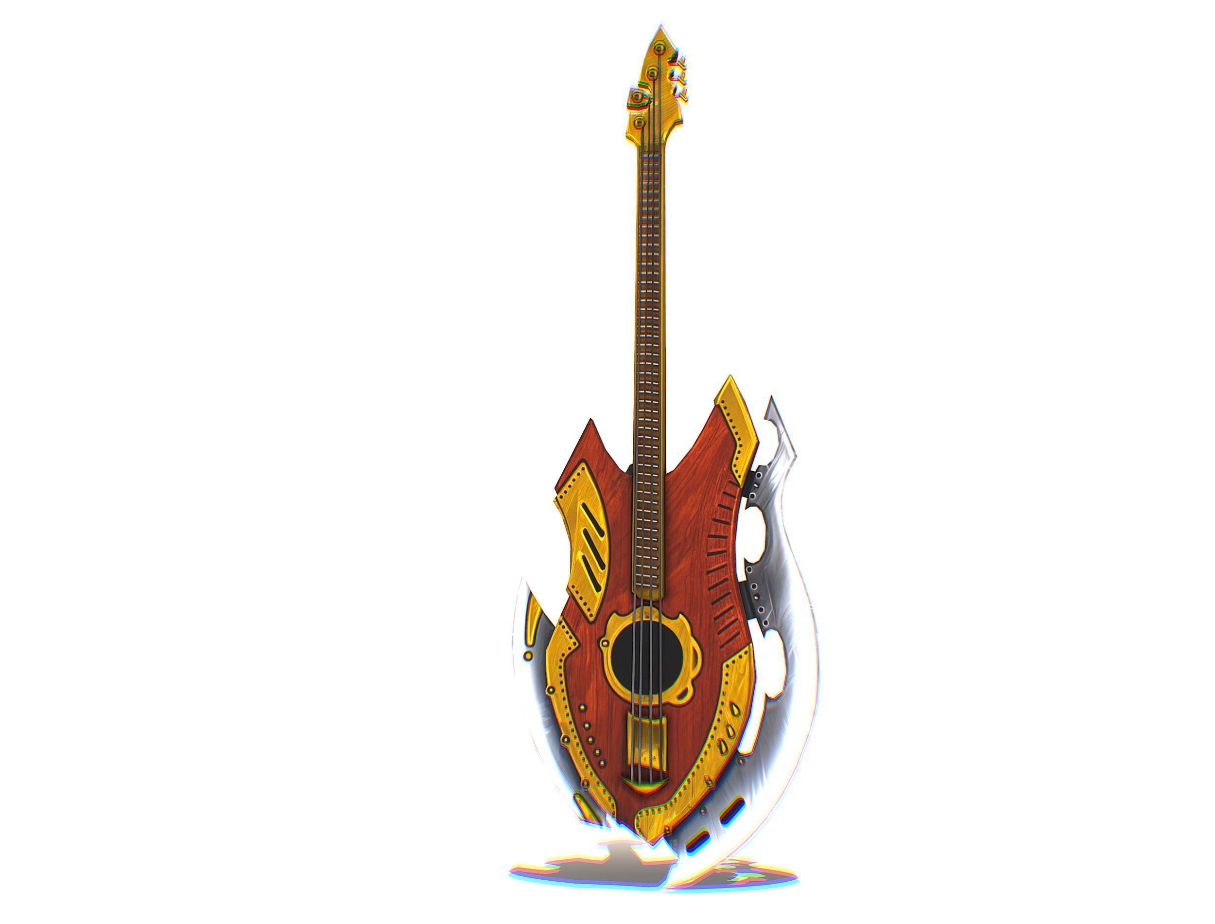 Toon Designer Wooden Bass Guitar Low-poly 3D model_16