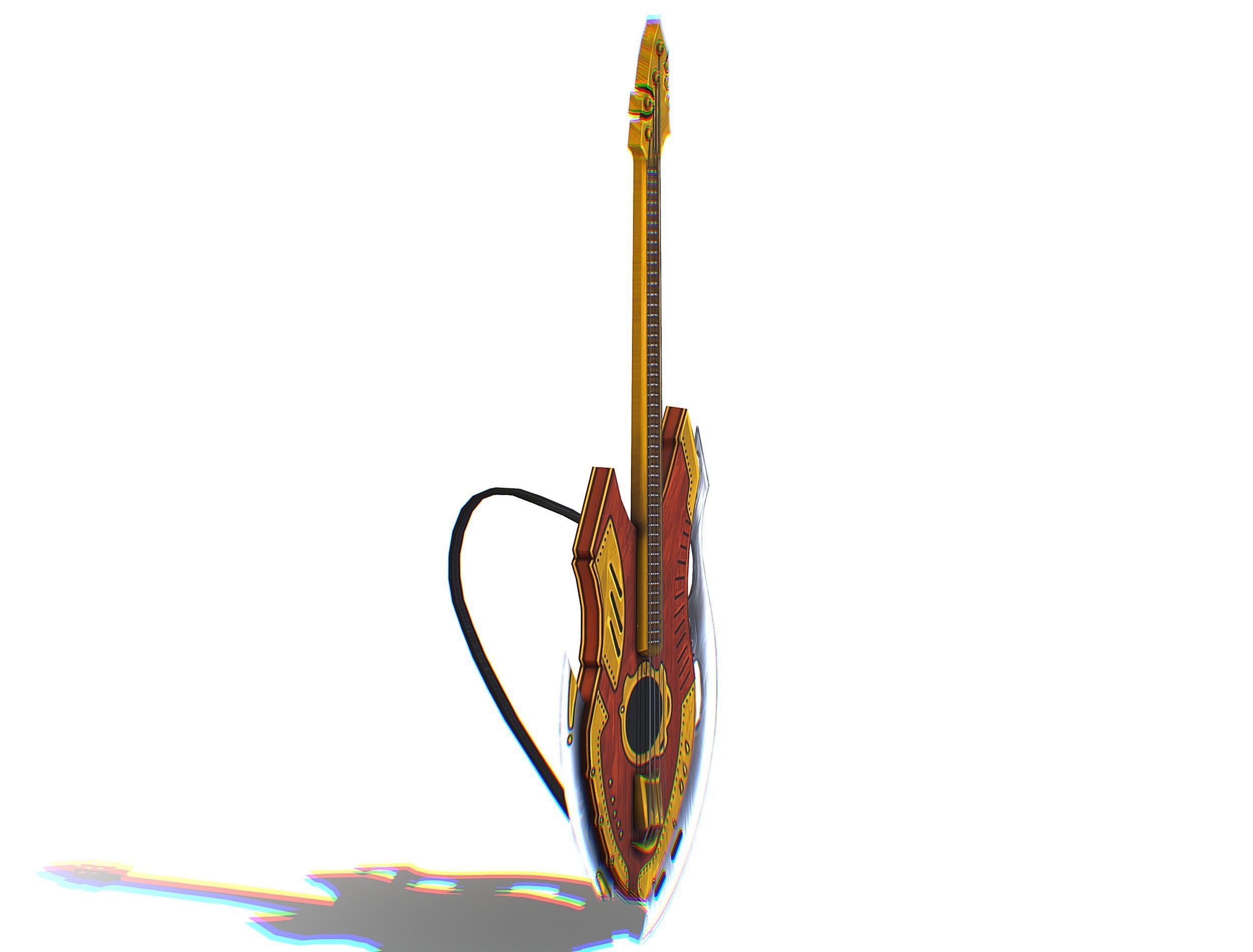 Toon Designer Wooden Bass Guitar Low-poly 3D model_3