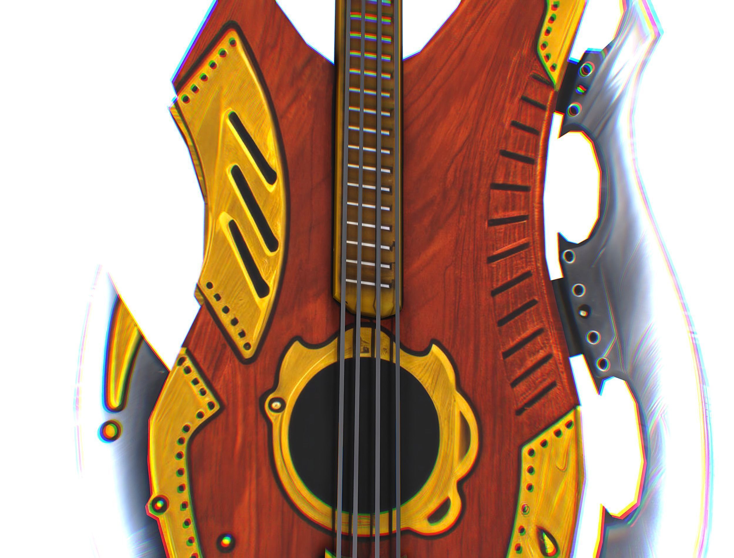 Toon Designer Wooden Bass Guitar Low-poly 3D model_19
