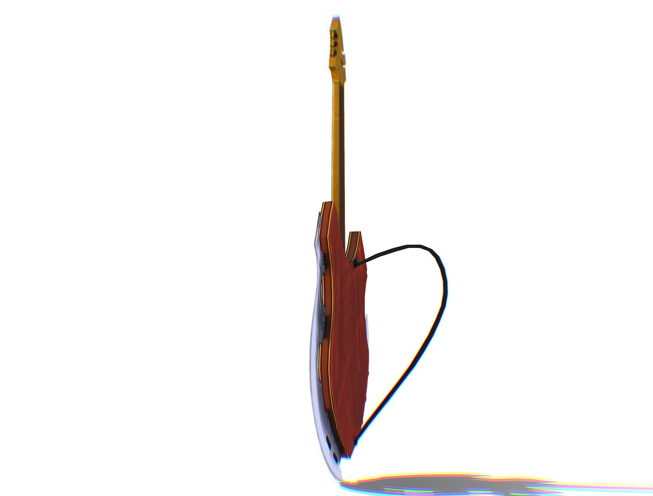 Toon Designer Wooden Bass Guitar Low-poly 3D model_12