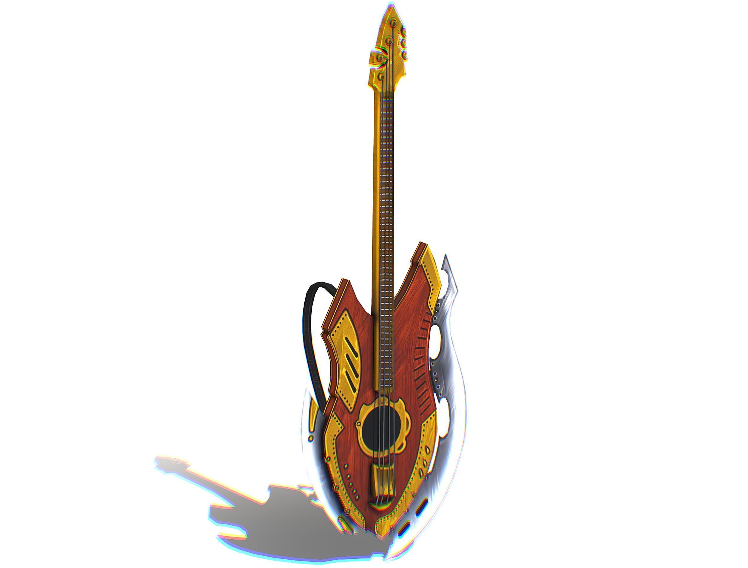 Toon Designer Wooden Bass Guitar Low-poly 3D model_1