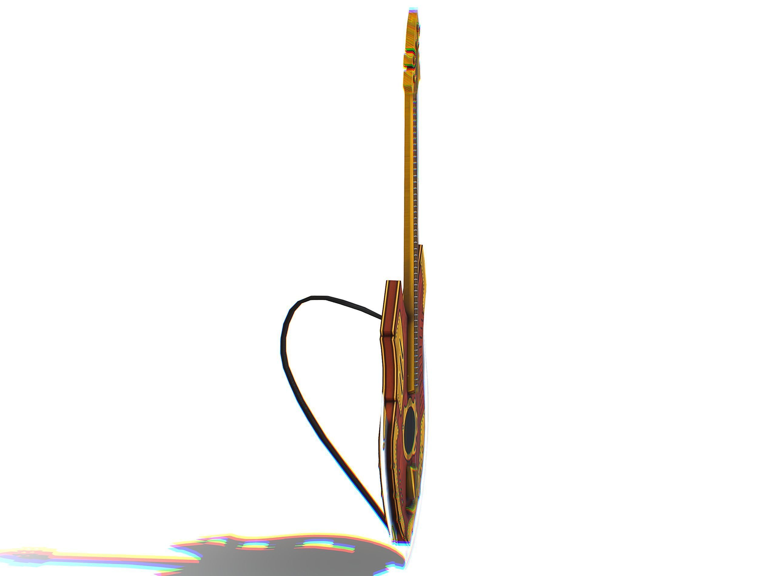 Toon Designer Wooden Bass Guitar Low-poly 3D model_4