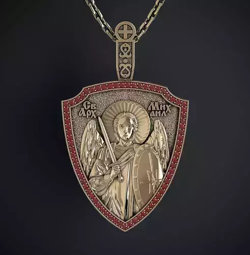 PENDANT IN THE FORM OF A SHIELD WITH ARCHANGEL MICHAEL 3D print model