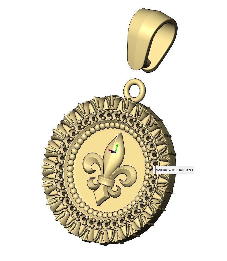 Heraldic lily leaf pattern carving diamond pendant with bail 3D print model_16