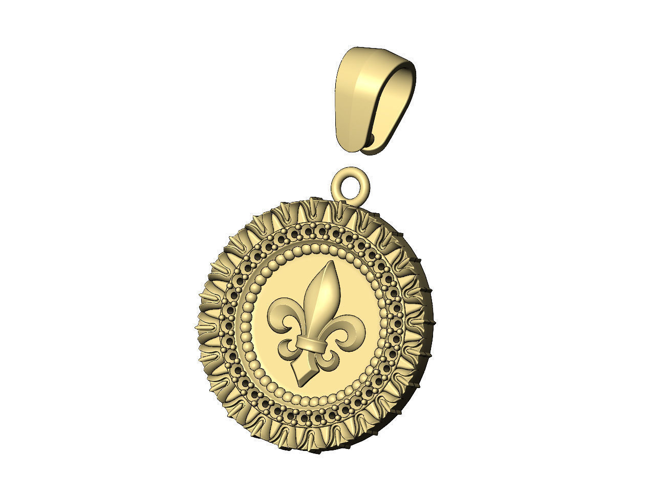 Heraldic lily leaf pattern carving diamond pendant with bail 3D print model_5