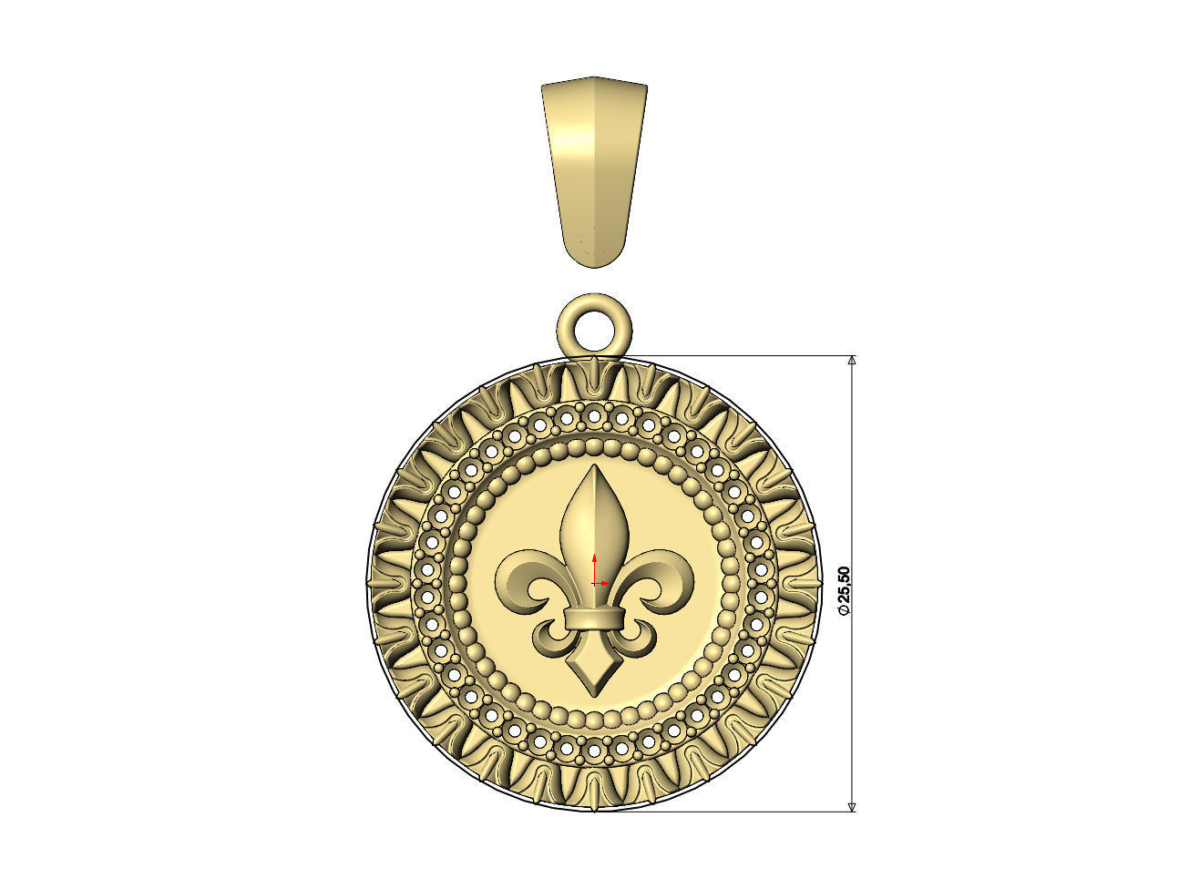 Heraldic lily leaf pattern carving diamond pendant with bail 3D print model_6