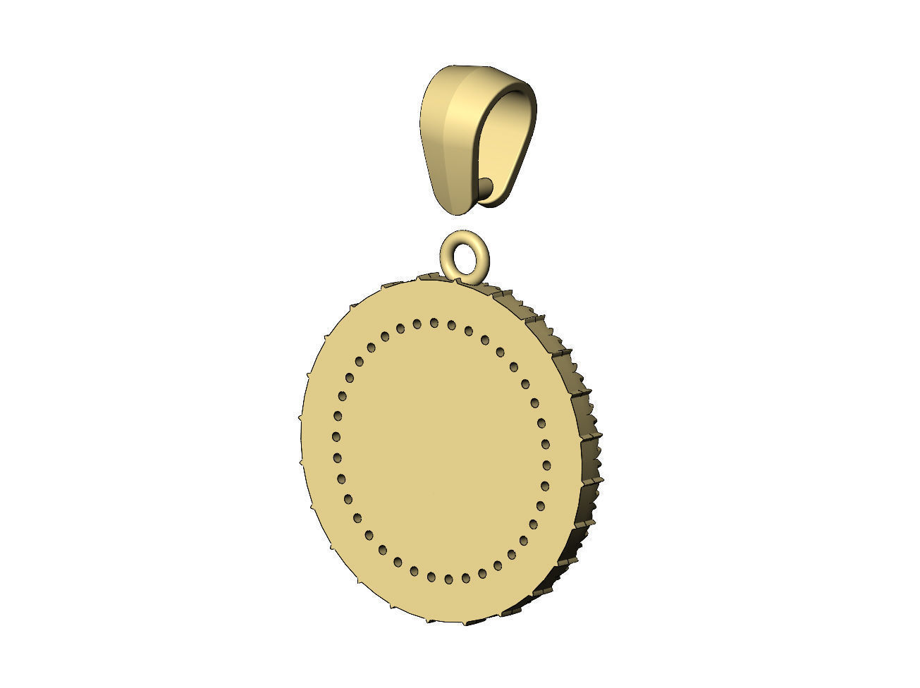 Heraldic lily leaf pattern carving diamond pendant with bail 3D print model_10