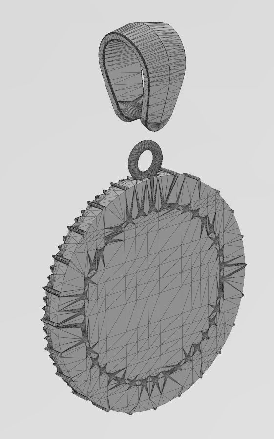 Heraldic lily leaf pattern carving diamond pendant with bail 3D print model_15