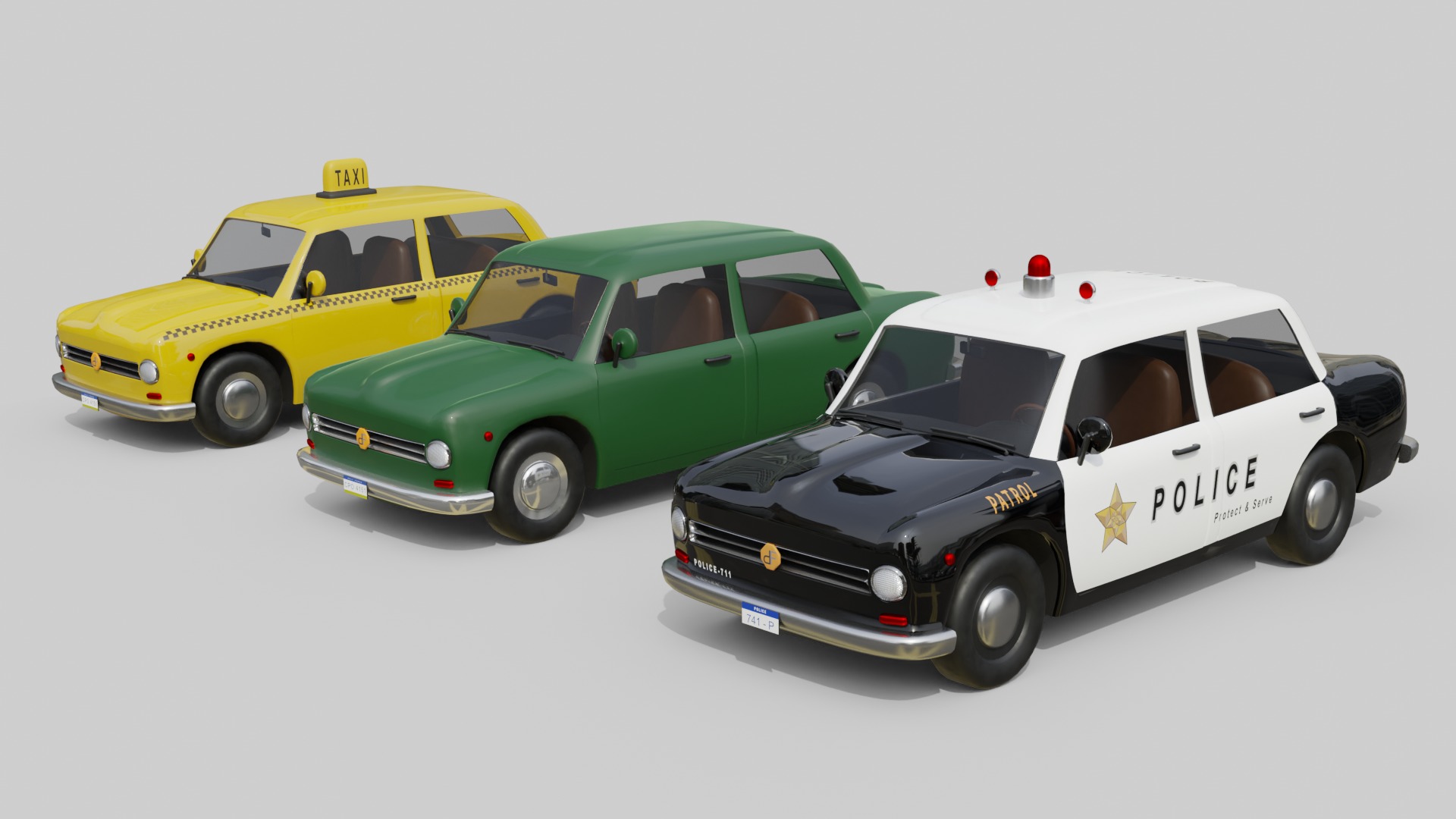 Vintage Sedan Cars Set Game-Ready and Render Asset 3D Model Collection_4