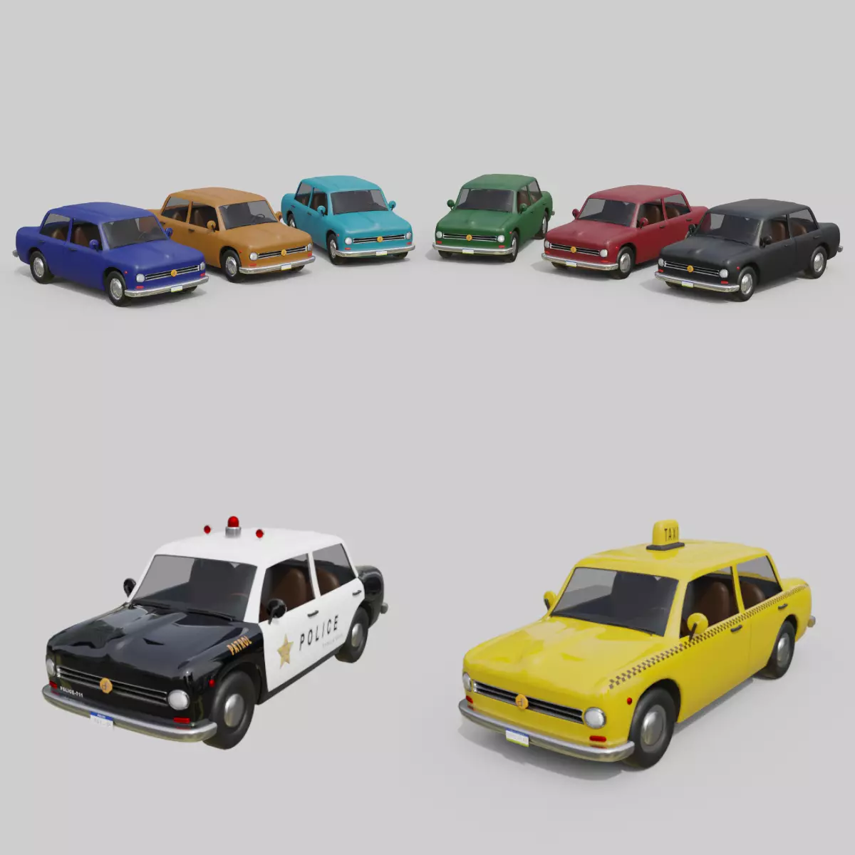 Vintage Sedan Cars Set Game-Ready and Render Asset 3D Model Collection_0