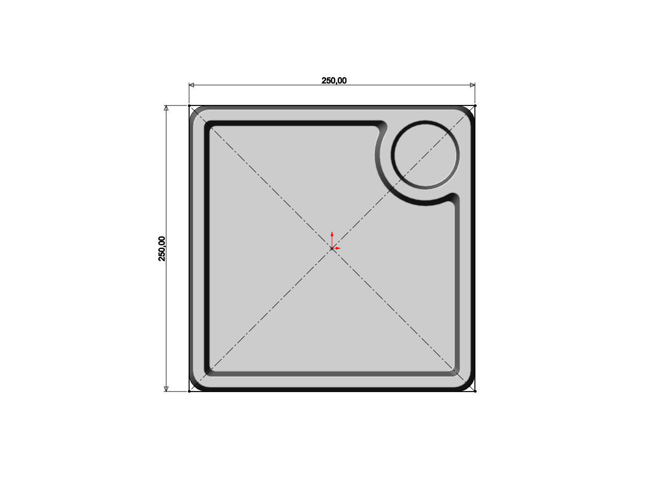 Square serving tray dish with sauce pocket relief 3D print model_5