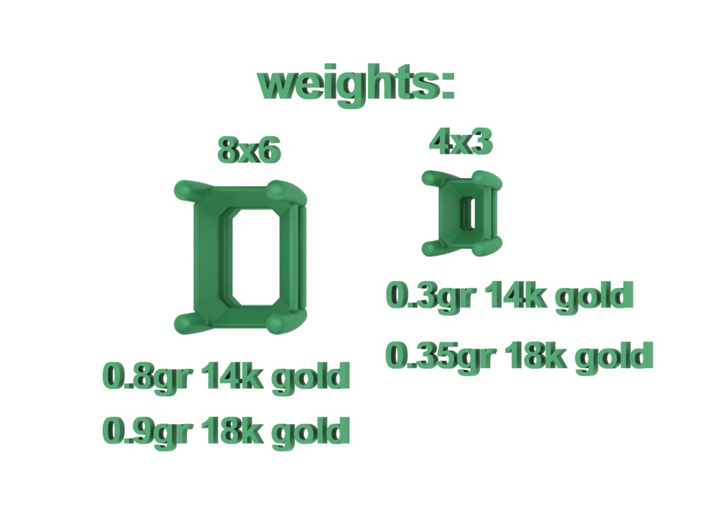 Jewelry Basket Emerald Cut Stones 8x6 7x5 6x4 5x3 4x3 3D print model_6