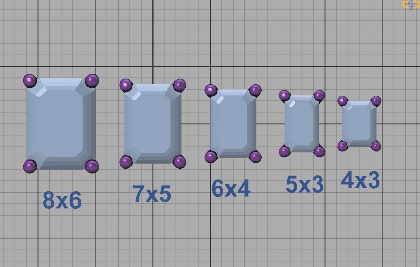 Jewelry Basket Emerald Cut Stones 8x6 7x5 6x4 5x3 4x3 3D print model_9