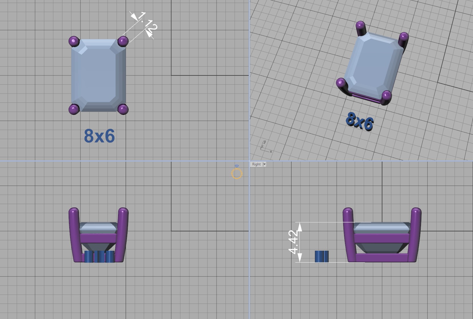 Jewelry Basket Emerald Cut Stones 8x6 7x5 6x4 5x3 4x3 3D print model_10