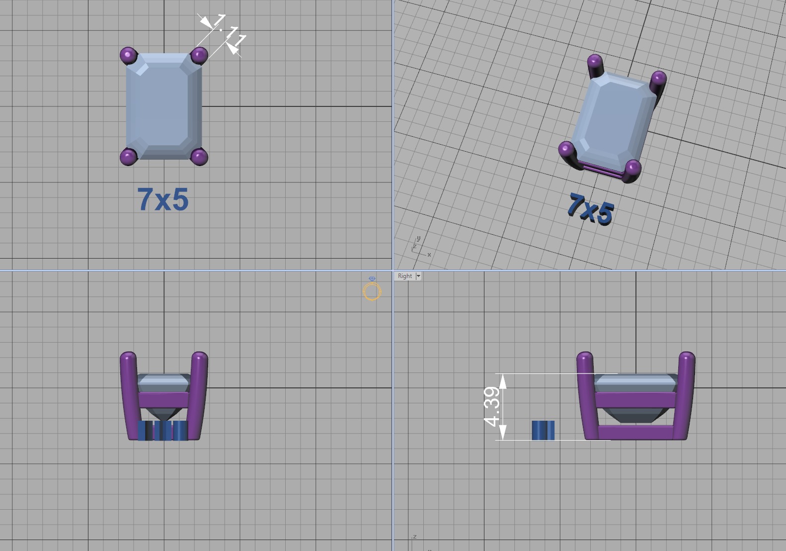 Jewelry Basket Emerald Cut Stones 8x6 7x5 6x4 5x3 4x3 3D print model_11