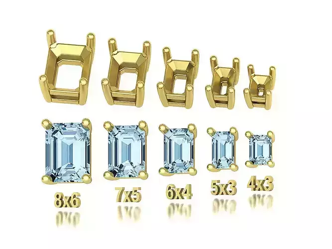 Jewelry Basket Emerald Cut Stones 8x6 7x5 6x4 5x3 4x3 3D print model
