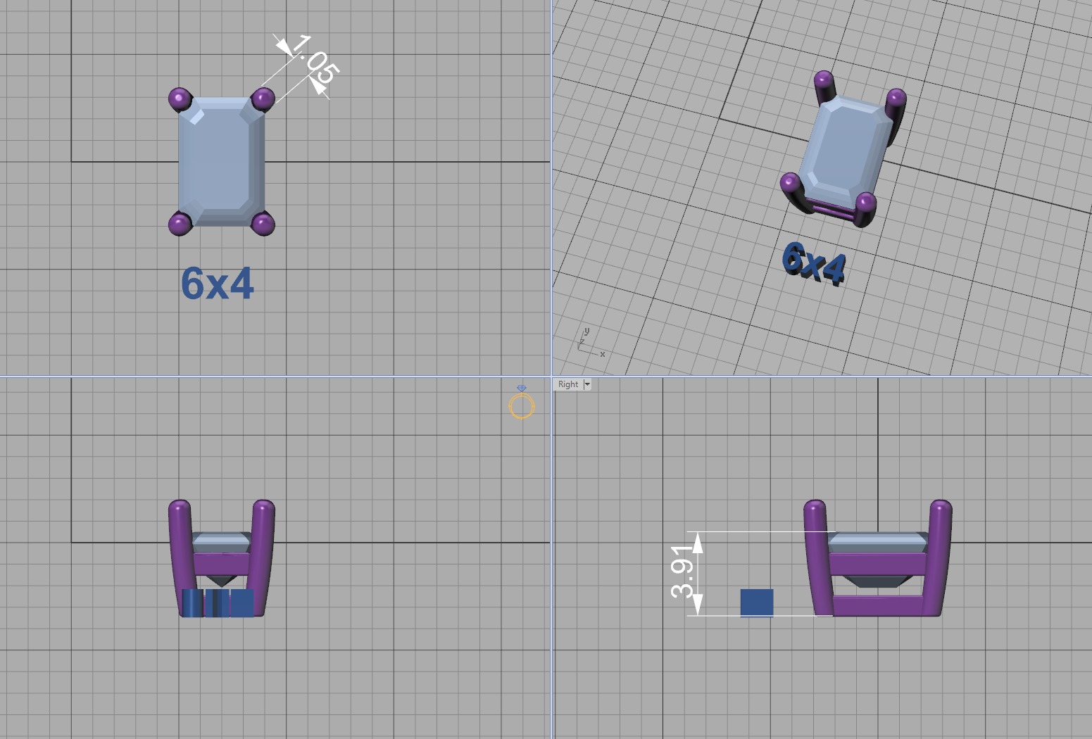 Jewelry Basket Emerald Cut Stones 8x6 7x5 6x4 5x3 4x3 3D print model_12