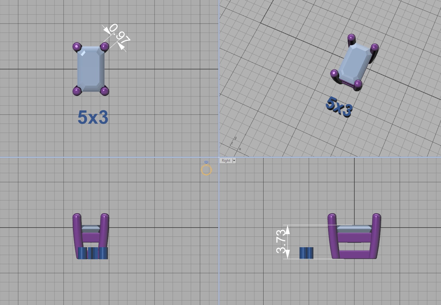 Jewelry Basket Emerald Cut Stones 8x6 7x5 6x4 5x3 4x3 3D print model_13