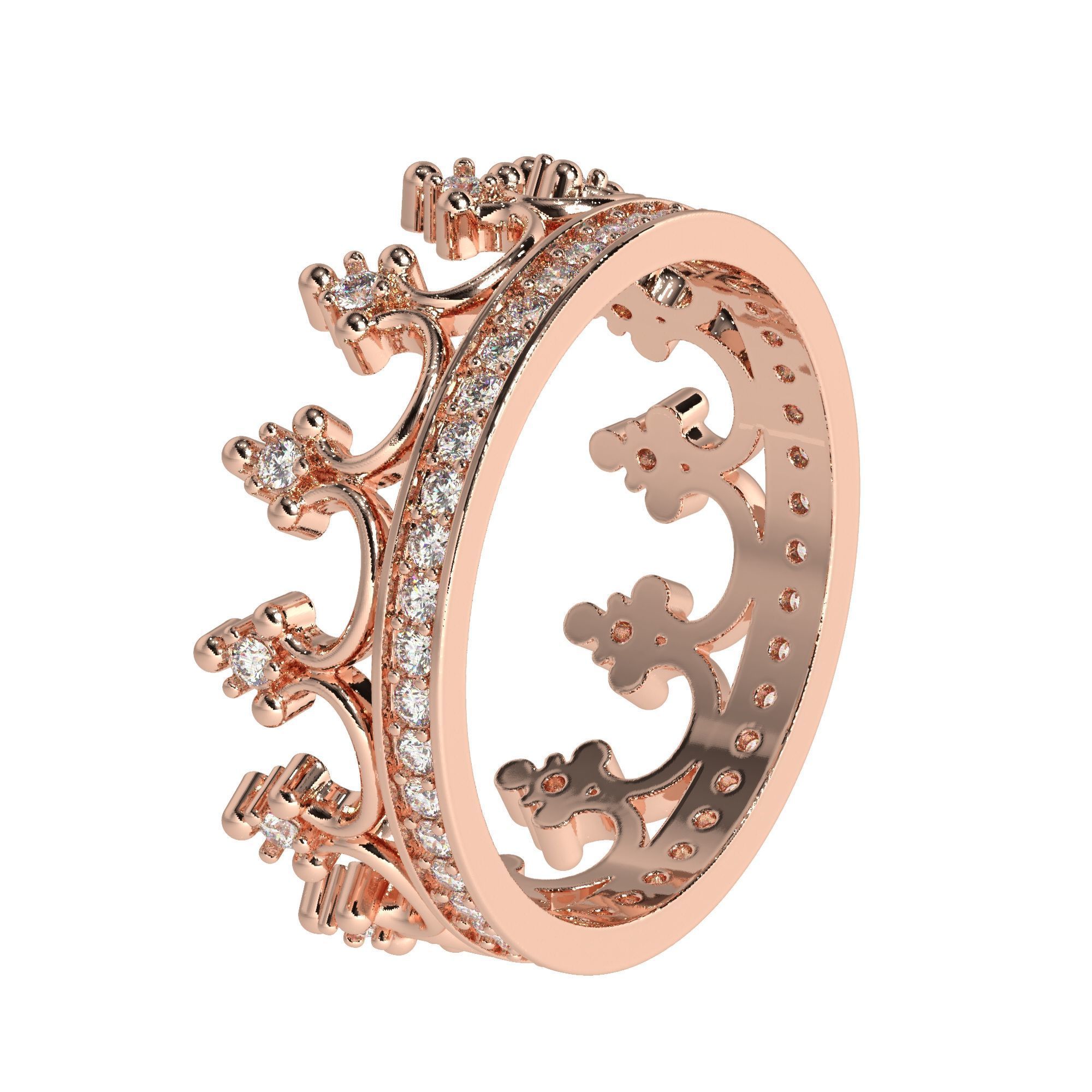 Crown ring with  diamonds 3D print model_4
