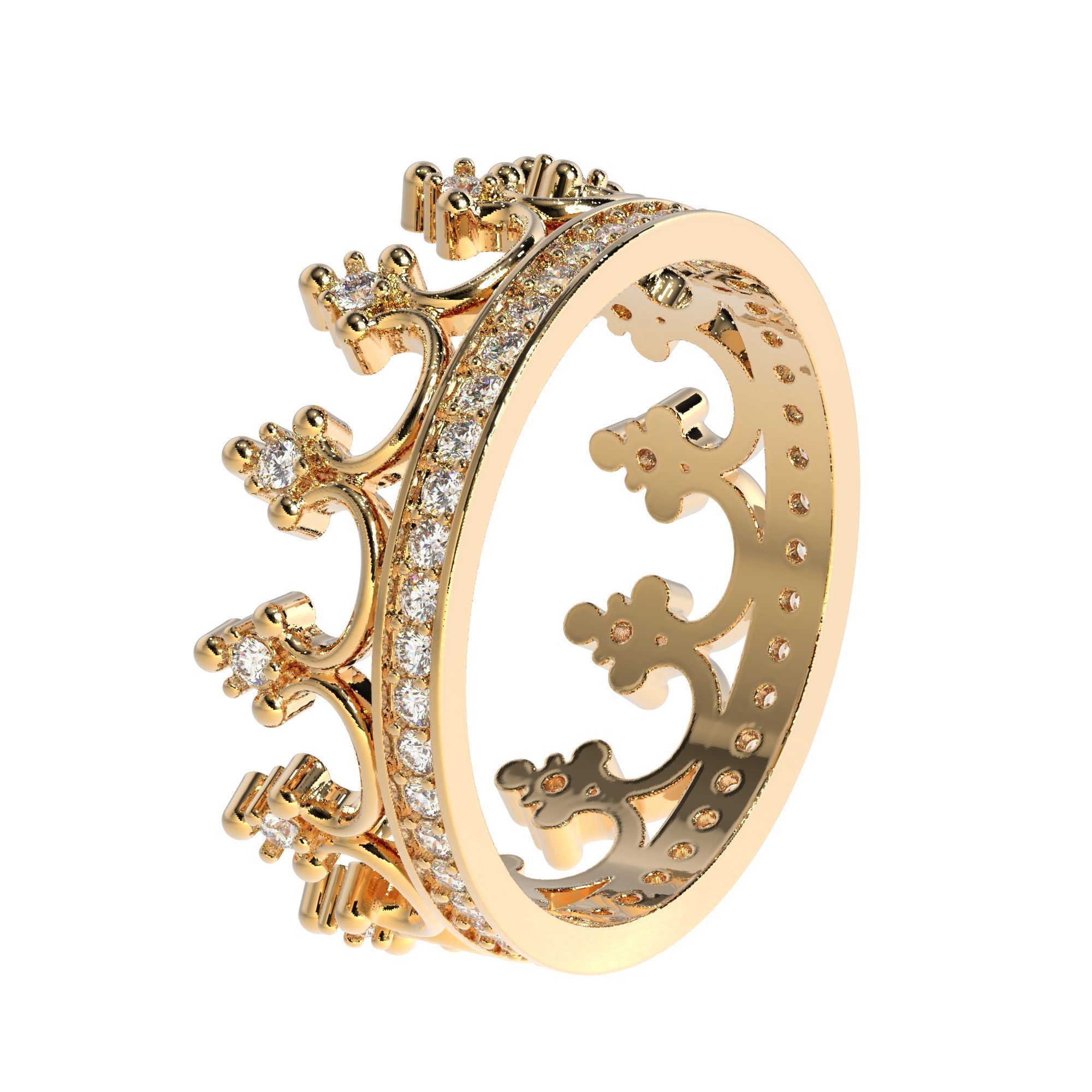 Crown ring with  diamonds 3D print model_3