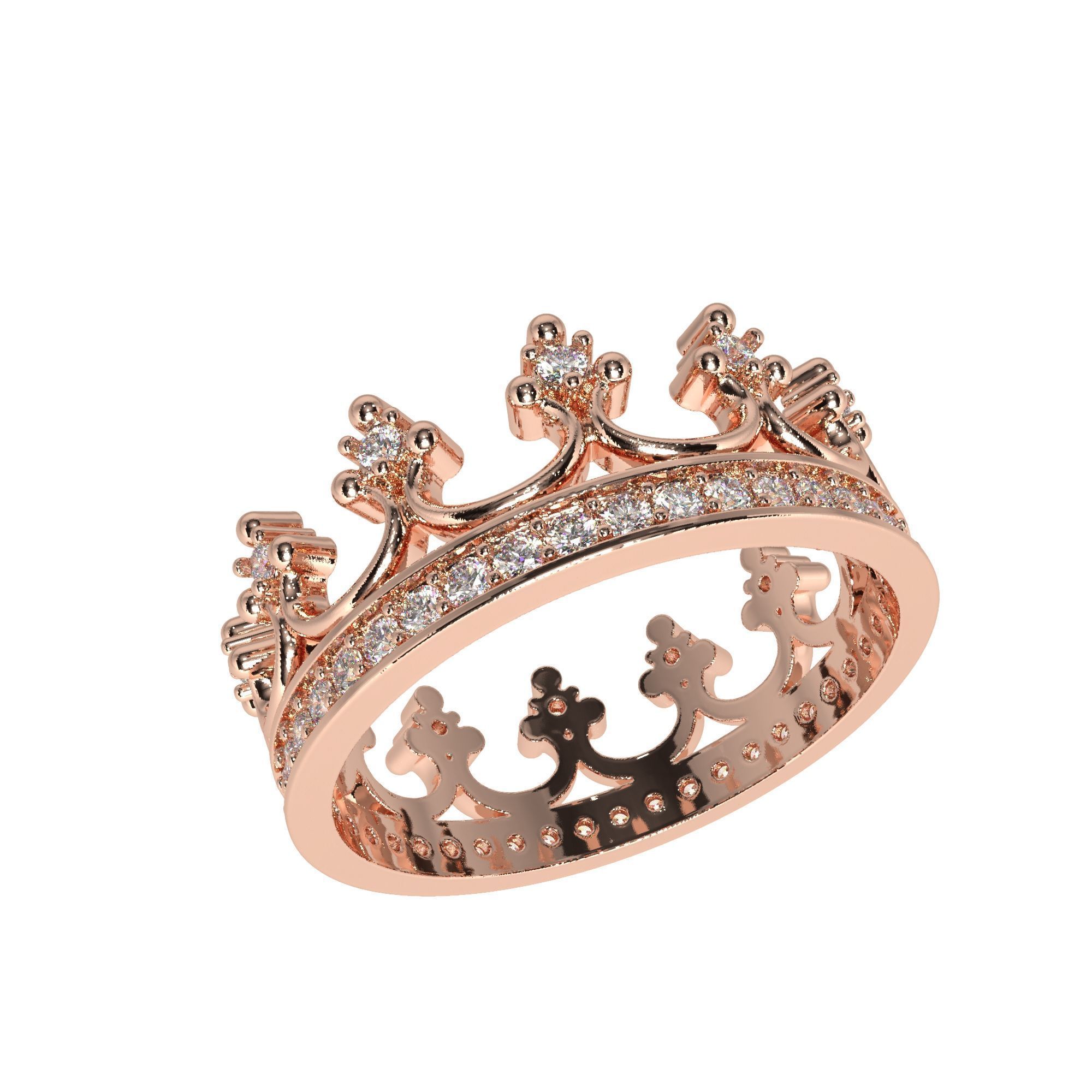 Crown ring with  diamonds 3D print model_1