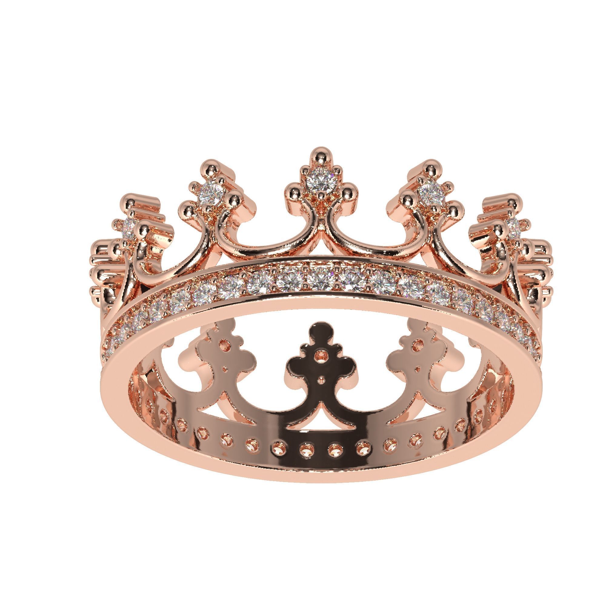 Crown ring with  diamonds 3D print model_7